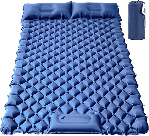LHUKSGF Colchoneta doble para acampar, colchoneta de dormir autoinflable con almohada con bomba de pie integrada, colchón impermeable portátil y