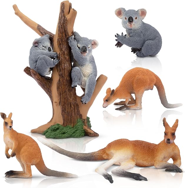 toymany Australian Wildlife Animal Figurines Includes Koala and Kangaroo Figure Toy, Plastic Forest Animal Figures Toy Set, Cake Toppers Christmas Birthday Gift for Kids Toddlers