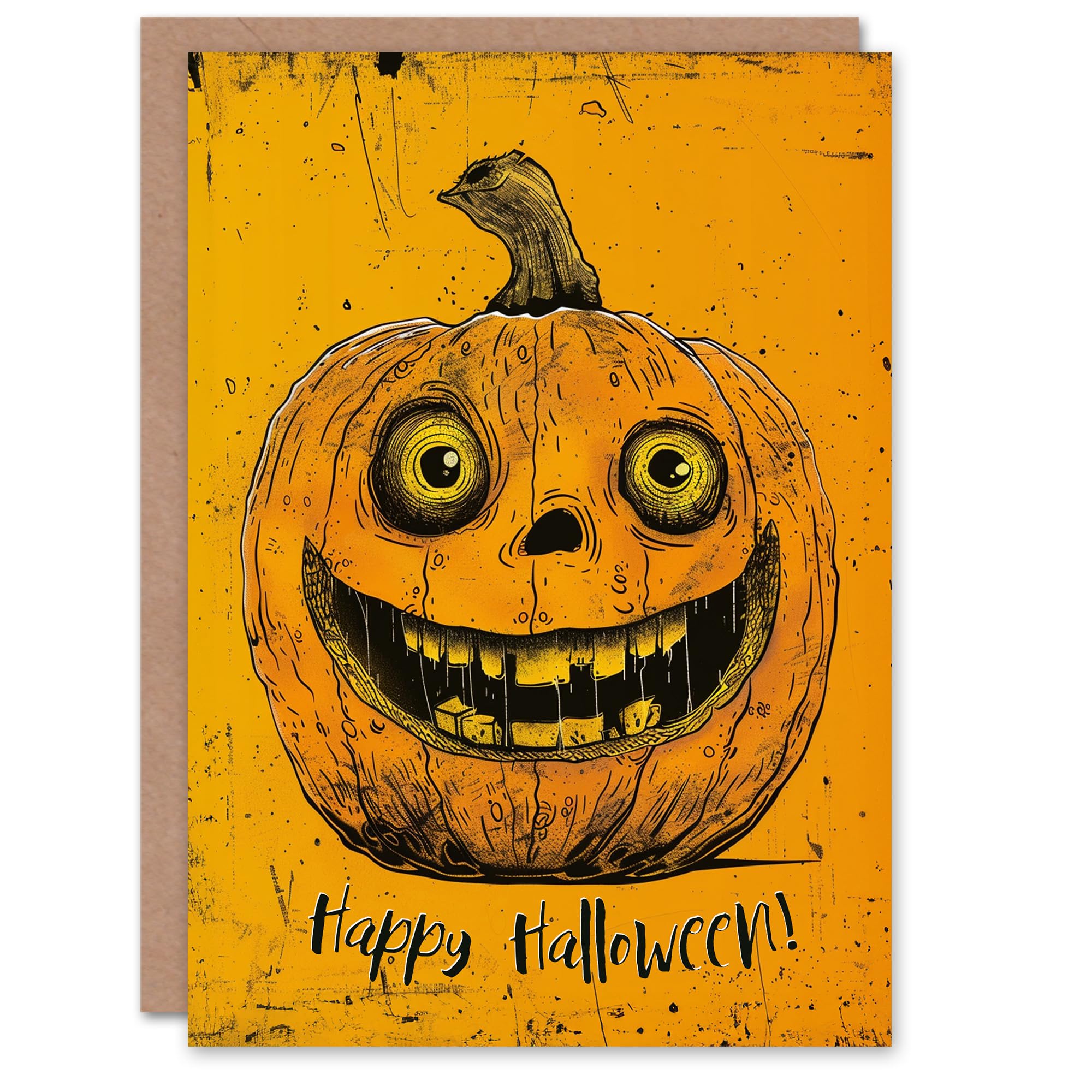 Artery8 Happy Carved Pumpkin Smile Bold Orange Design Blank For Him Or Her Art Halloween Card