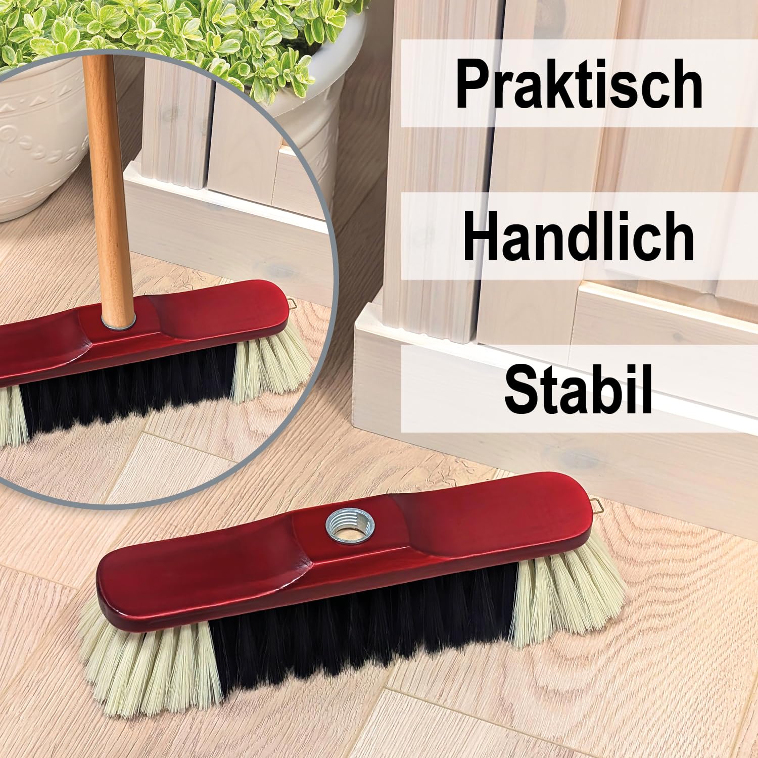 COM-FOUR® Escoba de salón sin Mango con Rosca - Escoba de casa con Mezcla de Crin - Escoba de Crin de Madera de Haya - Aprox. 30 cm (Escoba de habitación - 01 Piezas)