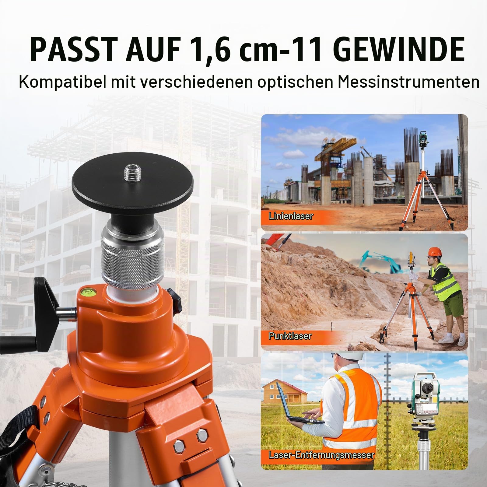 VEVOR Baustativ, 5/8"-11-Gewindehalterung, höhenverstellbar 1145-2905 mm, robustes Vermessungsstativ, mit Wasserwaage und Diffusionsbegrenzer, rutschfeste Füße, für Laser & Nivelliergeräte