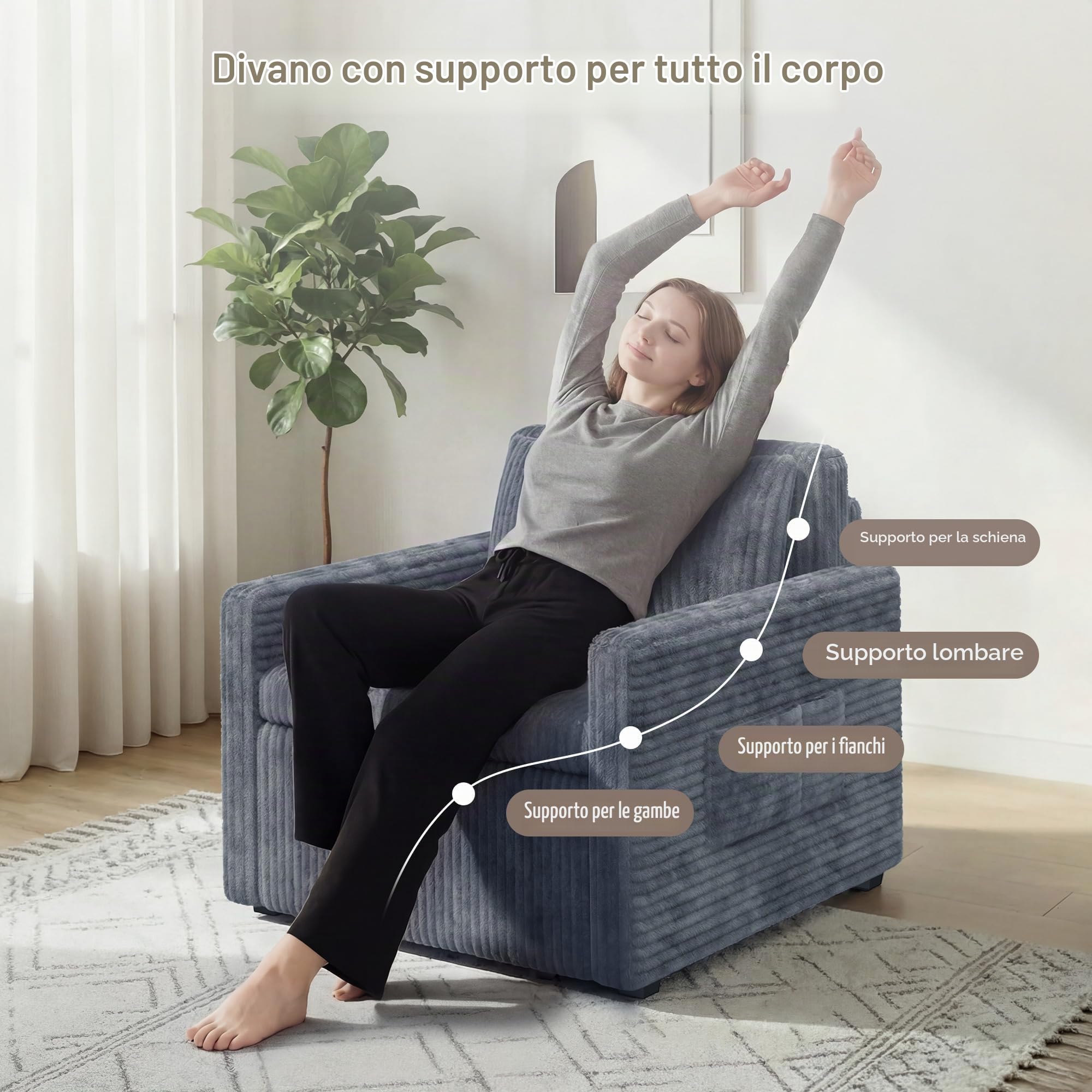 Xbro Poltrona Letto 3 in 1 Estraibile, Poltrona Letto Singolo Compatta per Ospiti e Piccoli Spazi, Divano Letto Salvaspazio con Tasche Laterali, 83x83x75 cm/Letto 196x69 cm, Grigio Scuro