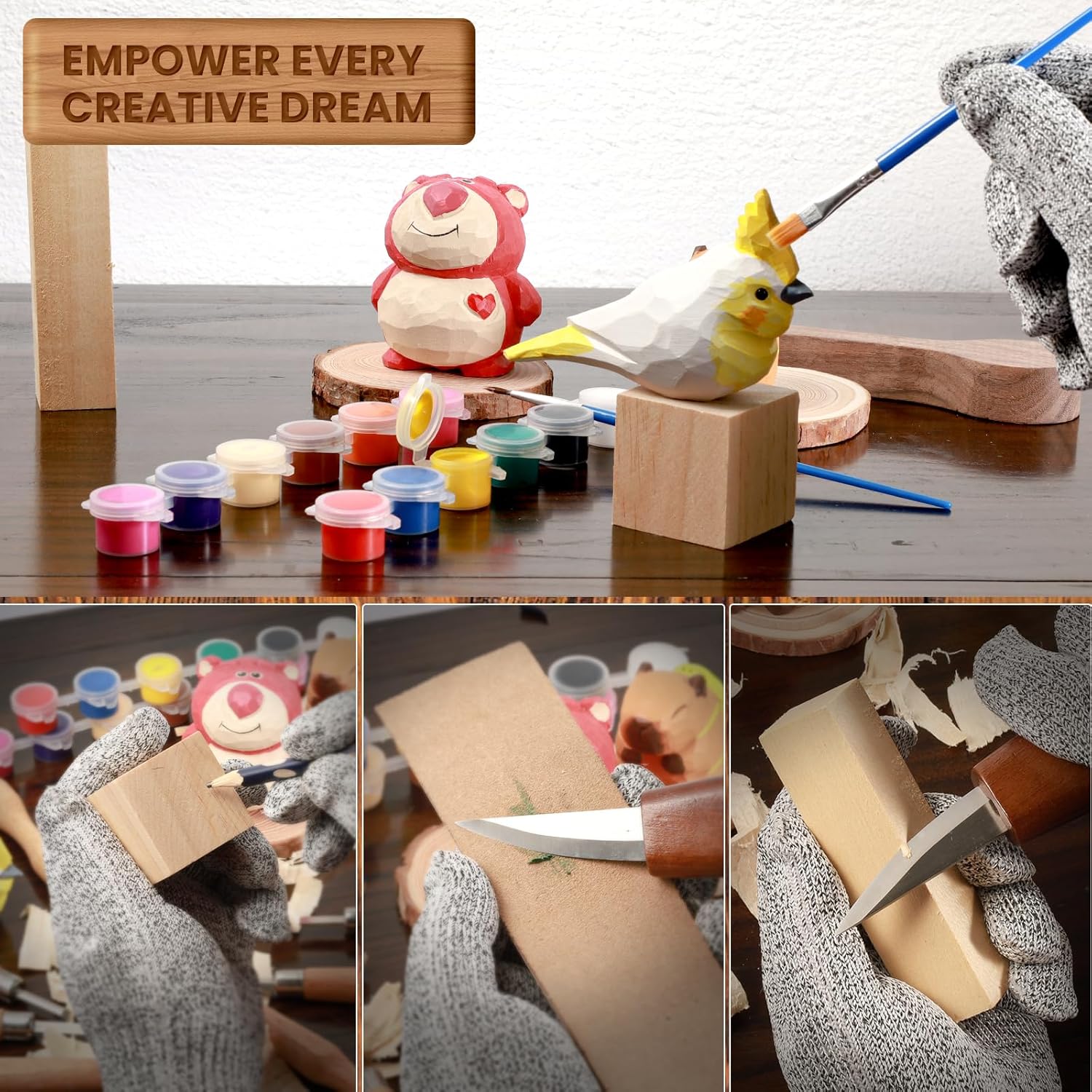 38 in-1 Wood Carving Kit, Wood Carving Tools with 13PCS Whittling Knife & Paint Set & Carpenter's Pencil & Basswood Blocks Etc, Wood Carving Kit for Beginners