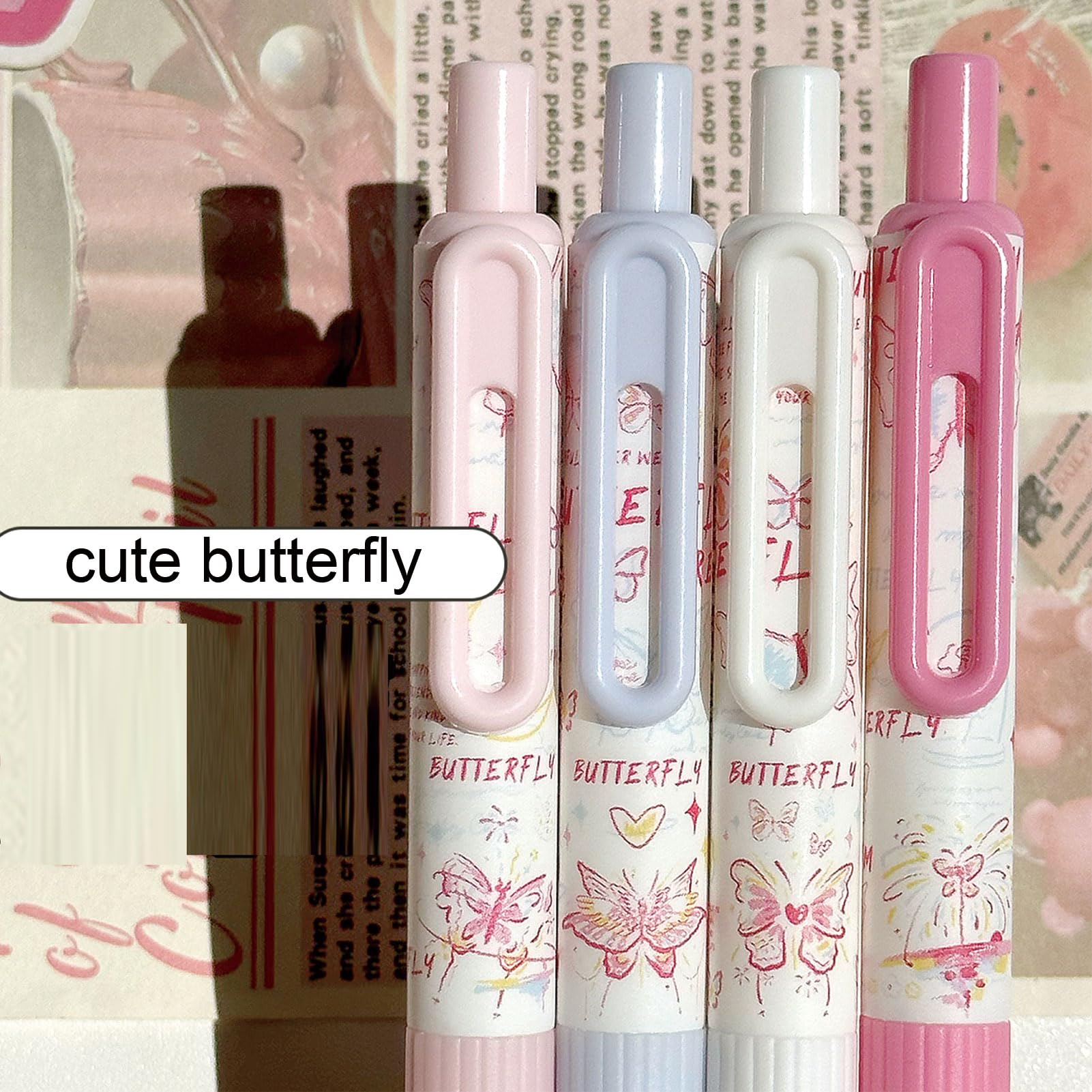 4 Pcs Cute Retractable Pens Small Pocket Pens Cartoon Butterfly Gel Pen 0 5mm Fine Point Black Ink — view 3