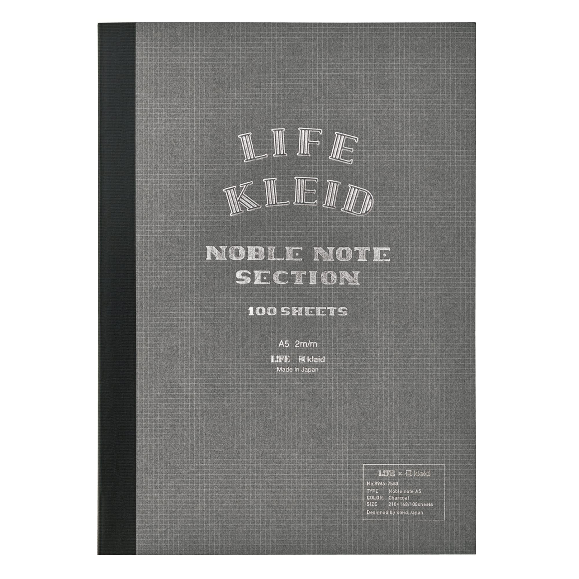 Life x Kleid Noble Notebook Charcoal A5 2mm Grid 200 Pages Japan