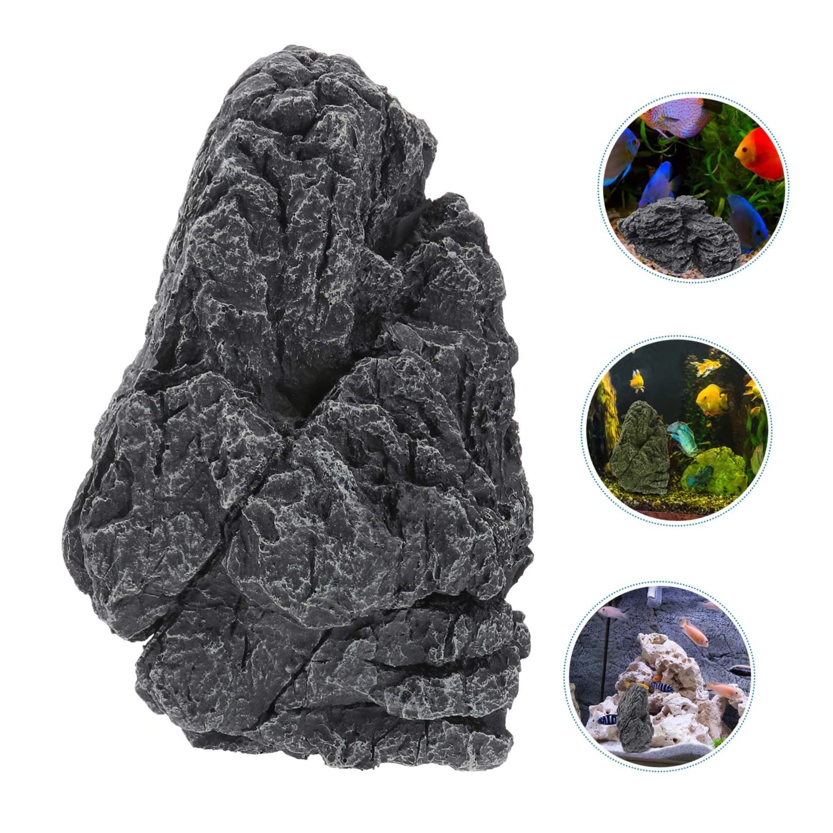 BESTonZON Pietra Decorativa per Acquario in Resina Nera, Effetto Realistico, Non Inquinante, per Allestimenti di Vasche e Terrari, 1 Pezzo