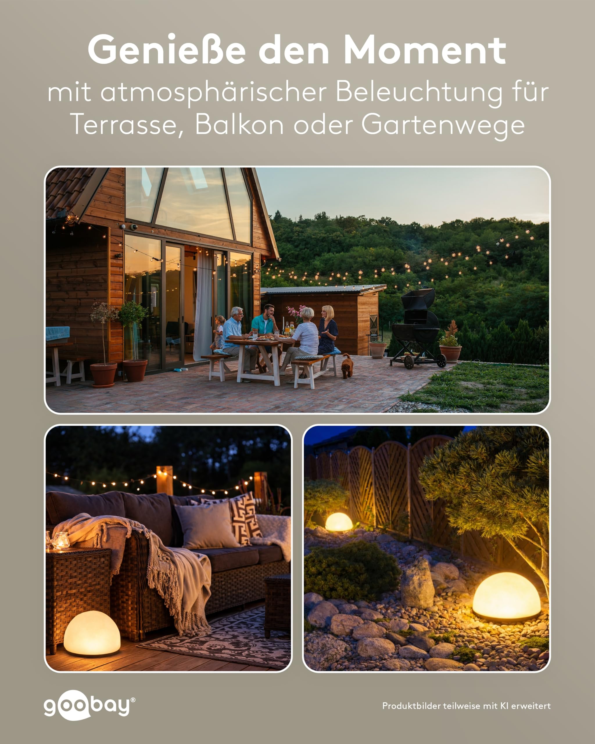 goobay Zestaw 2 x solarnych kulek LED 20 cm - RGB do użytku na zewnątrz, odporna na warunki atmosferyczne, dekoracyjna lampa solarna na taras, balkon, do ogrodu, 10 trybów oświetlenia i szpikulec