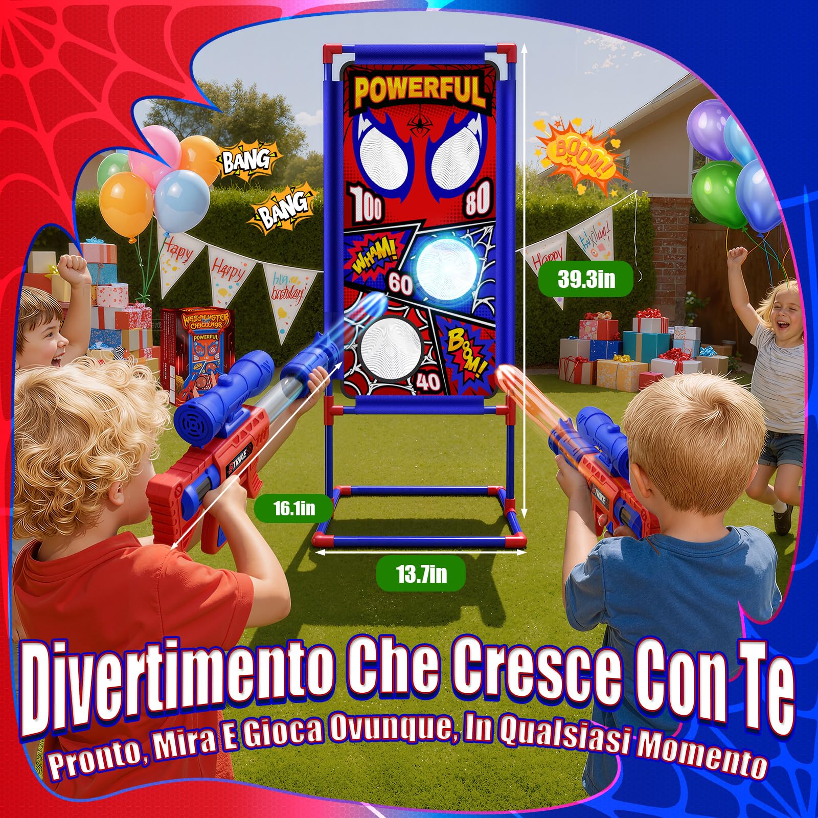 Tiro Bersaglio Giochi Bambino 3 4 5 6 7 8 9 Anni, 2 Pistole Air con Mira|4 Bersagli|24 Palline Schiuma, Giocattolo Gioco Bambini Giochi Esterno Giardino Regalo Bambino 3-10 Anni Maschio di Pasqua