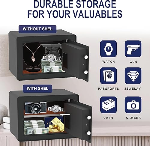Miniatura 6 de Caja fuerte de 0.8 cachorros  Caja fuerte de seguridad para el hogar pequeña para dinero, joyas, documentos, caja de seguridad de acero sólido con