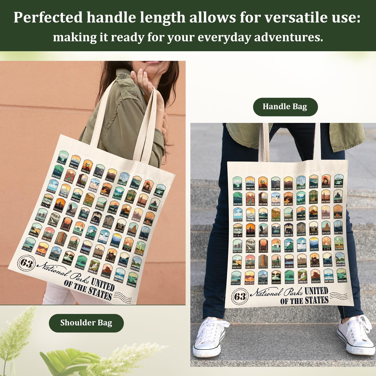 Familavida 63 National Parks Illustrated Tote Bag 100% Cotton Natural Canvas Bag Ideal Gifts for National Park Lovers Outdoor Adventures and Everyday Use - Image 4