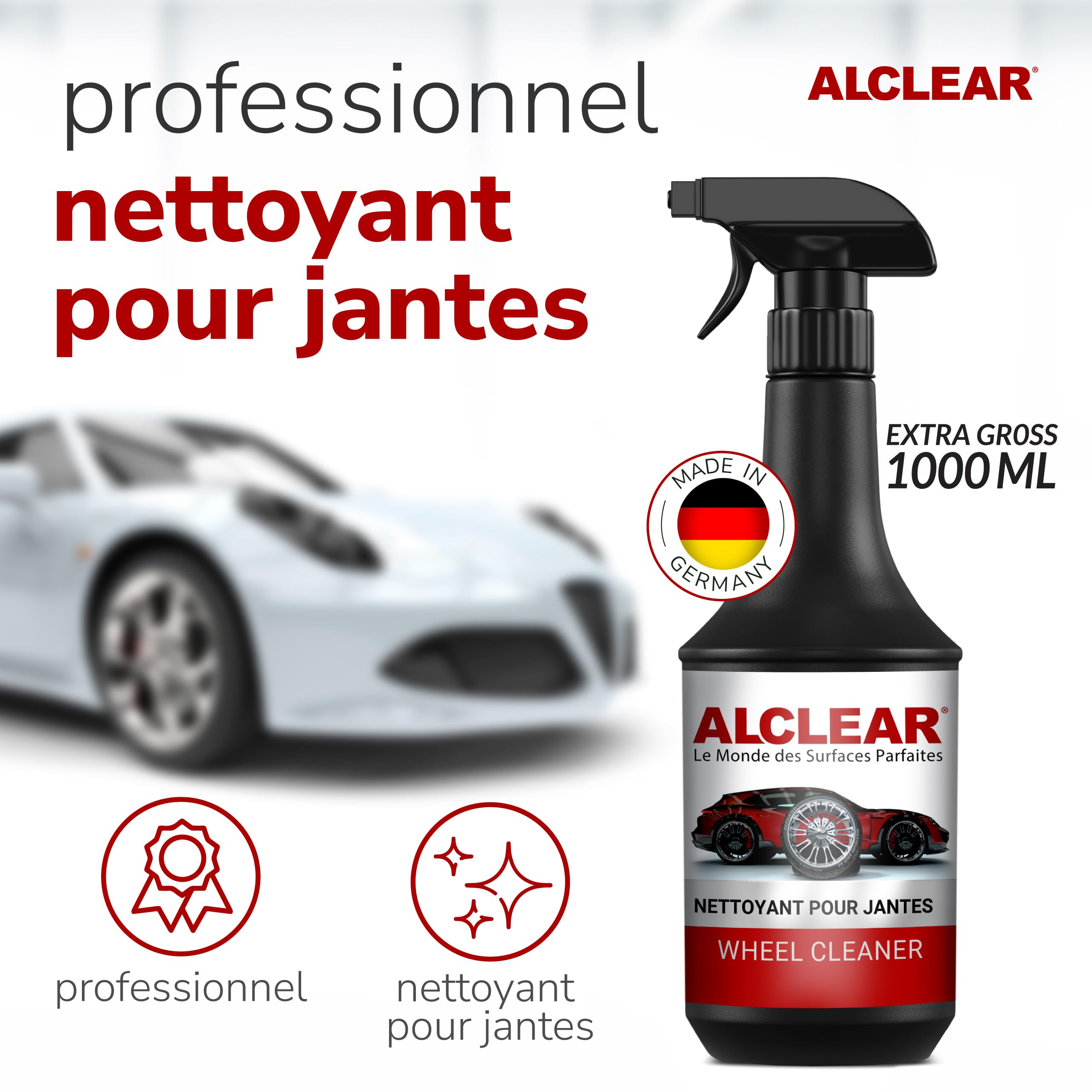 ALCLEAR 721FR Nettoyant jantes 1000 ml – avec indicateur de couleur violet – sans acide, doux pour alu & acier – élimine poussière de frein, rouille, saleté, spray puissant pour nettoyage auto & moto - 2