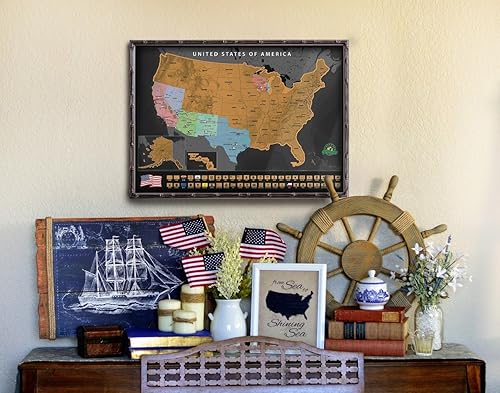 Miniatura 8 de Póster para raspar del mapa de EE.UU. - con banderas estatales y puntos de referencia - ¡registre sus aventuras! Incluye raspador y calcomanías de