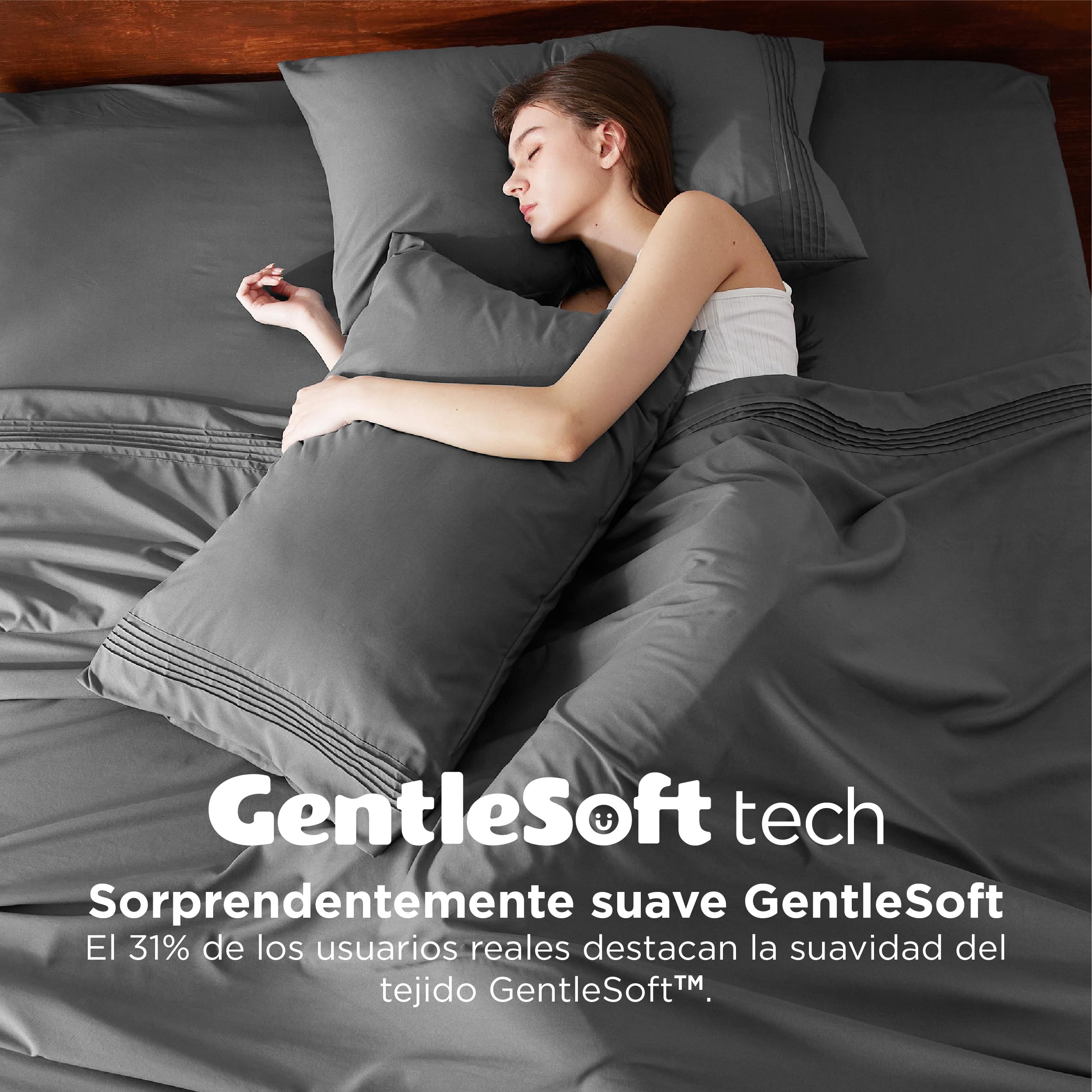 BEDSURE 4-teiliges Bettwäsche-Set Atmungsaktiv, Spannbettlaken, Bettlaken, 2 Kissenbezüge, 180x200 cm + 50x75 cm, Anthrazit-grau
