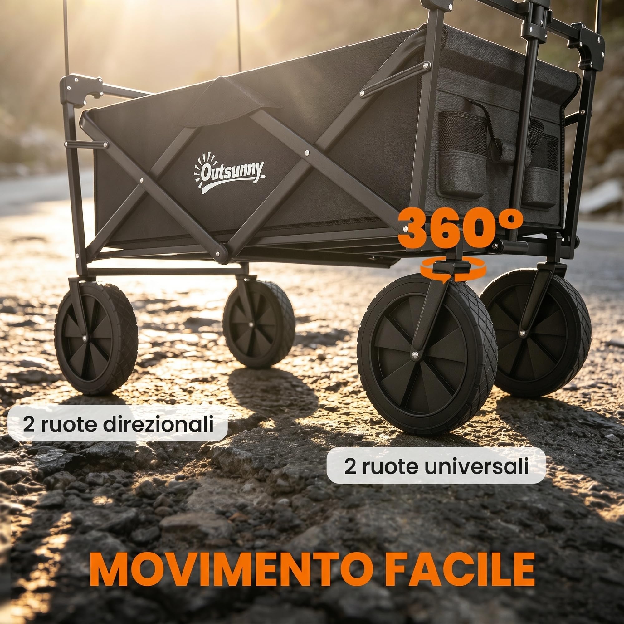 Outsunny Carrello da Giardino 110L con Maniglia Telescopica e Tettuccio, Carrello da Giardinaggio in Acciaio e Tessuto Oxford, Nero