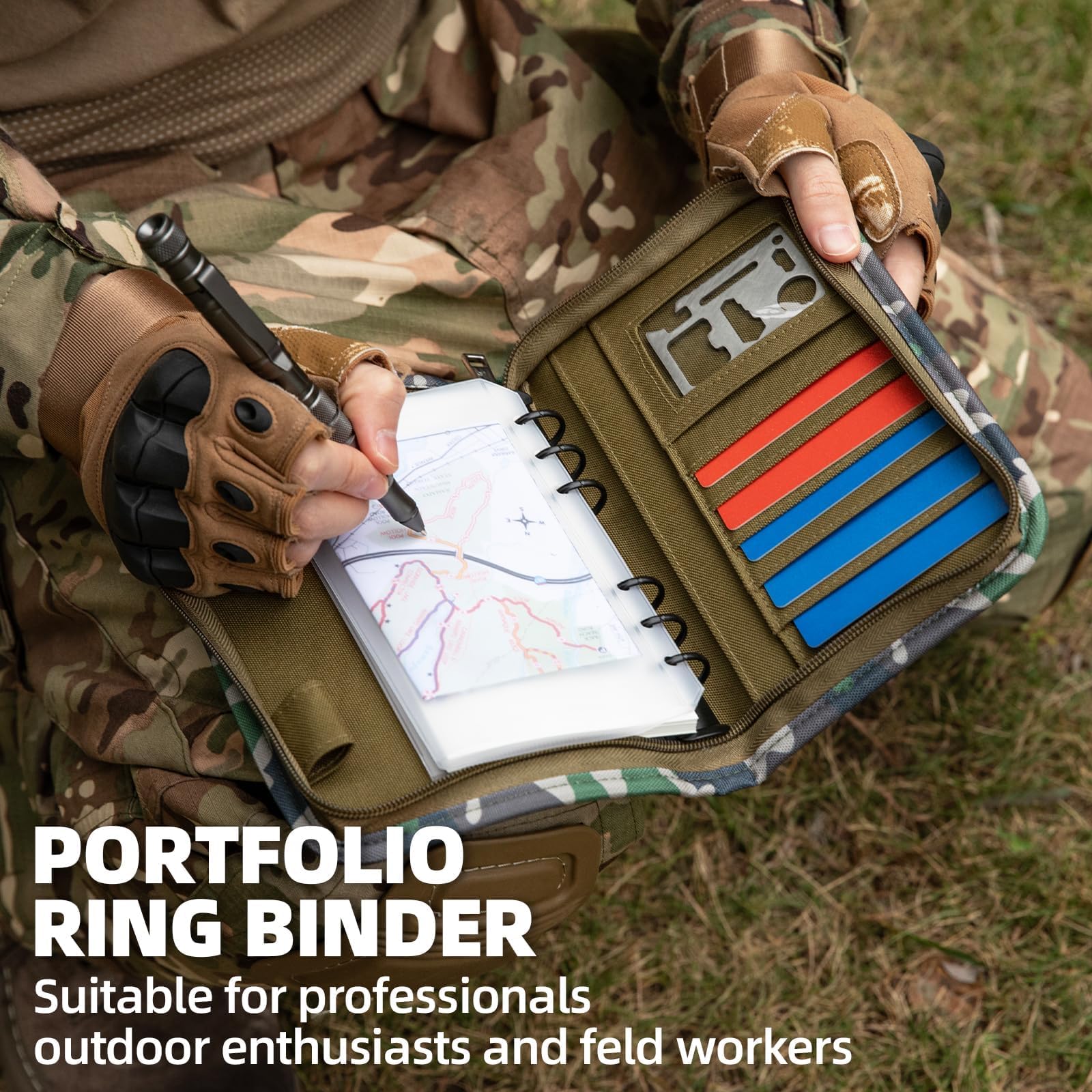 Kosibate Raccoglitore ad anelli con 45 fogli, 90 pagine di carta sfusa, resistente alle intemperie, con cerniera, per cartelle, biglietti da visita, ricaricabile, blocco note a 6 anelli (14,9 x 21,6