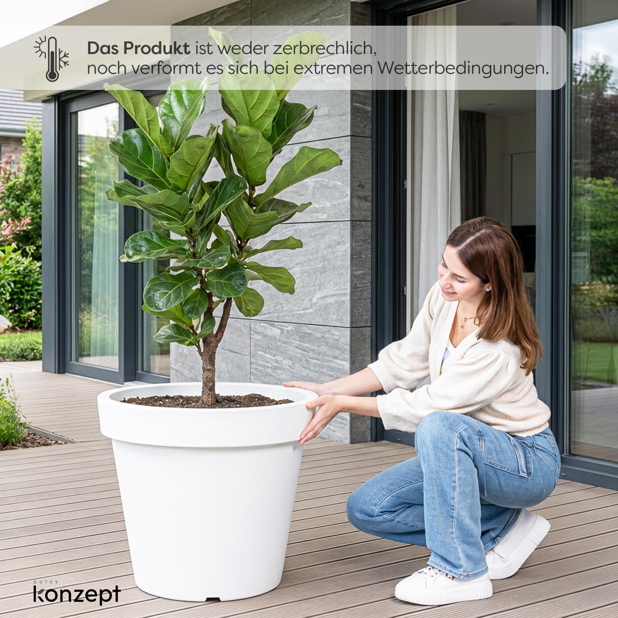 KONZEPT Macetero de 58 cm de diámetro, altura de 52 cm – Macetero grande exterior 87 L en forma cónica, macetero exterior robusto y estable de plástico, resistente a los rayos UV y a las heladas, para