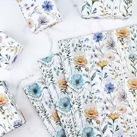 Vista 4 de 100 hojas de papel de seda de flores silvestres de 20 x 14 pulgadas, papel de seda floral azul para envolver regalos, pañuelos decorativos vintage