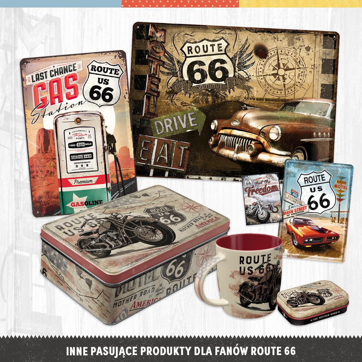 Nostalgic-Art Retro magnesy na lodówkę, 9 sztuk, Route 66 – Bike Map – Pomysł na prezent dla miłośników Ameryki, zestaw magnesów, Styl vintage