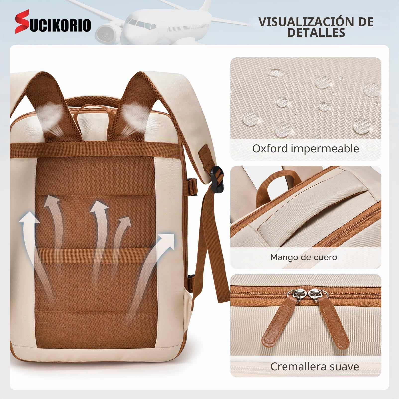 40x30x10cm Lufthansa KLM Expansible 5cm 40x30x15cm British Airways Air France Mochila Viaje Cabina Avion, Impermeable Mochilas Equipaje de Mano Mochila Ordenador Portatil 15,6 Pulgadas