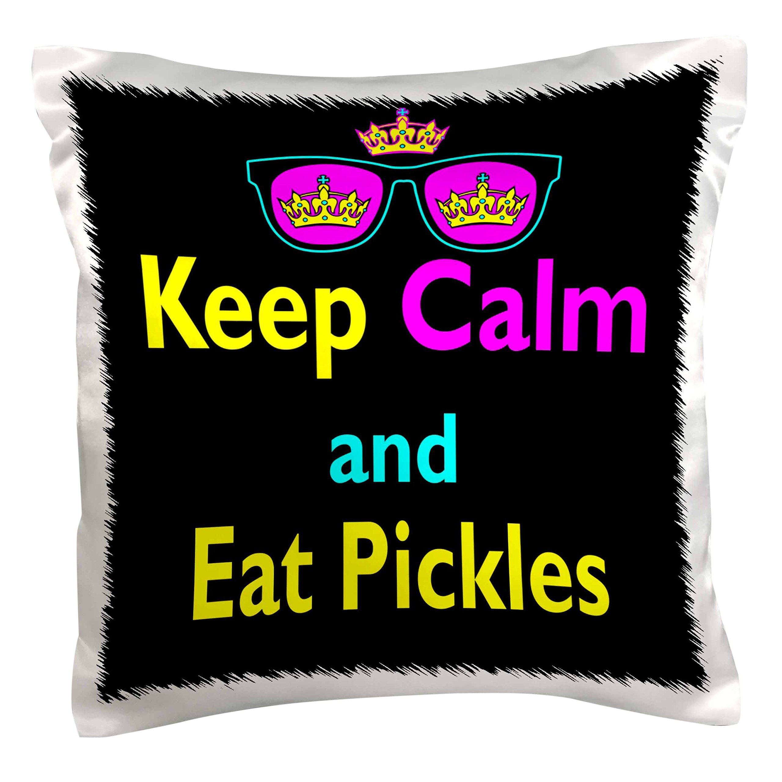 3dRose Pc_116645_1 Cmyk Keep Calm Parody Hipster Crown And Sunglasses Keep Calm And Eat Pickles-Pillow Case, 16 By 16"