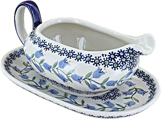 Blue Rose Polish Pottery Tulip Gravy Boat & Plate