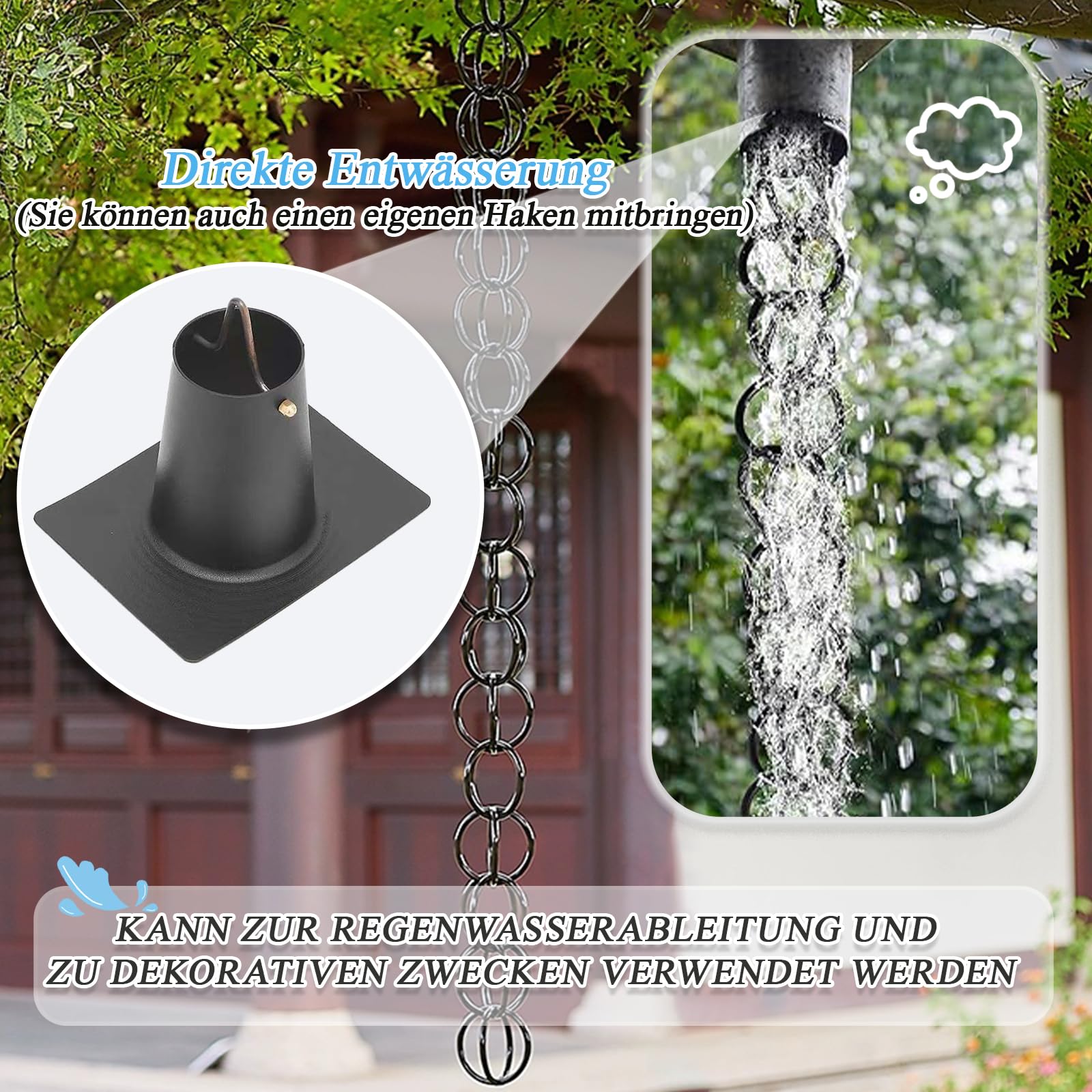 Regenkette Outdoor-Regenketten Wartungsfreundlich und effizient, kann es direkt an eine Regentonne oder EIN Landschaftsbecken zur Bewässerung oder als Zierelement angeschlossen Werden.1.2m