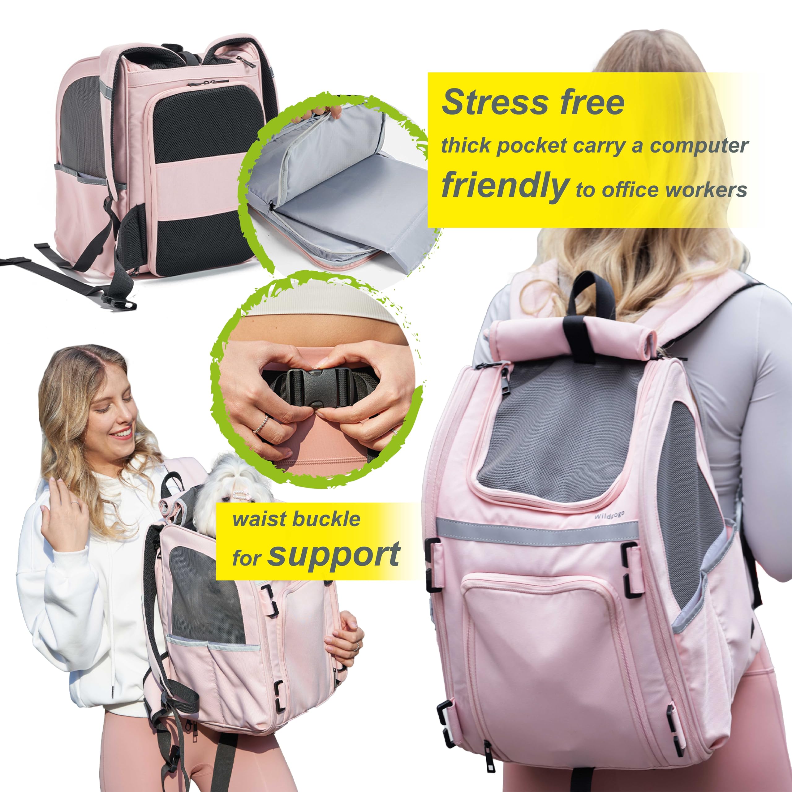 Expandable Pet Carrier, Airline-Approved Foldable and Detachable Backpack, Fits 13lbs Cat&11lbs Small Puppy Dog, for Car Travel,Camping and Emergency Transportation and Shelter (Pink) - image 6