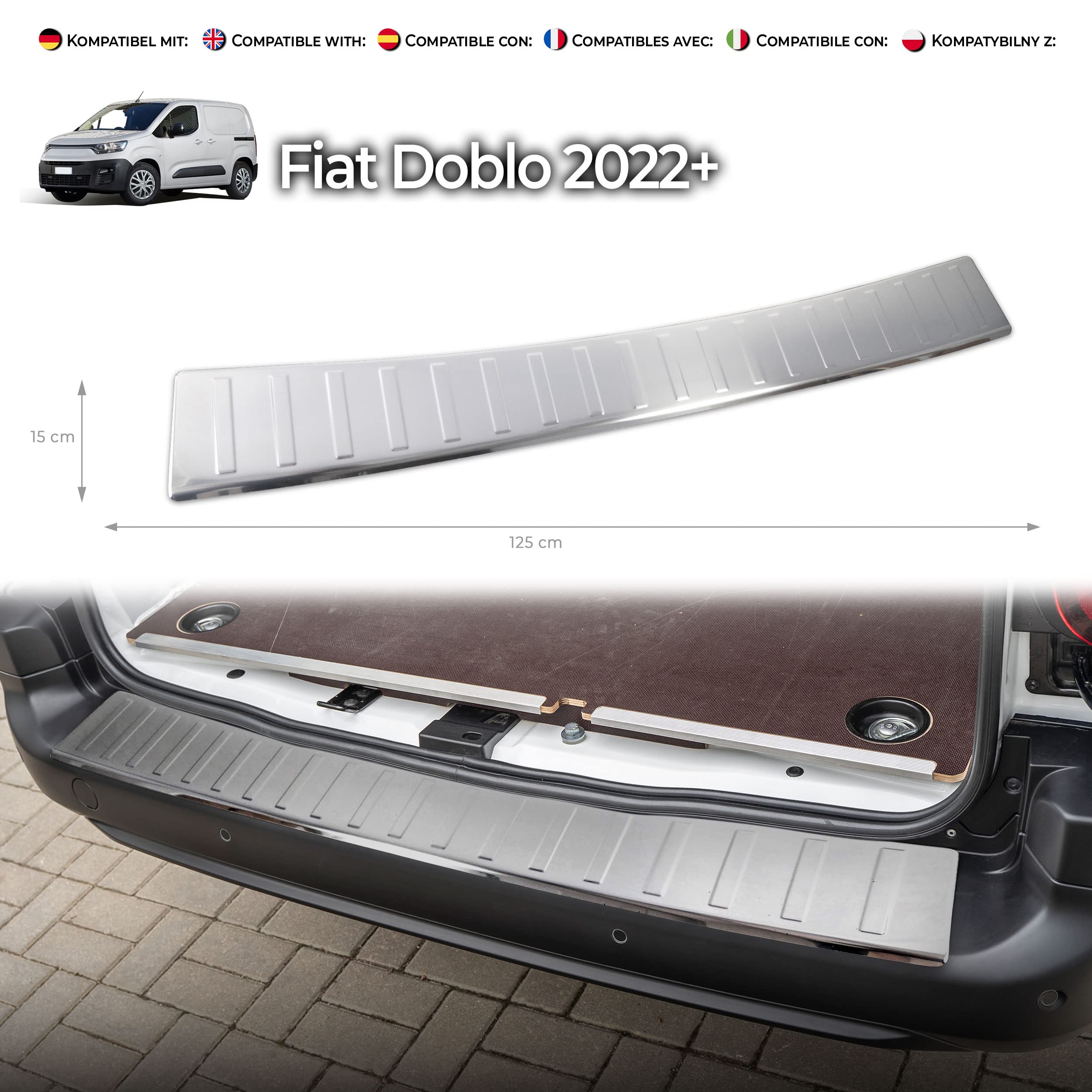 CHROMEMASTER - Protection De Pare-Chocs Arrière - Compatible Avec Opel Combo à Partir De 2019 | Acier Inoxydable Brossé - Protection De Seuil De Coffre Pour Protéger Votre Voiture Des Rayures