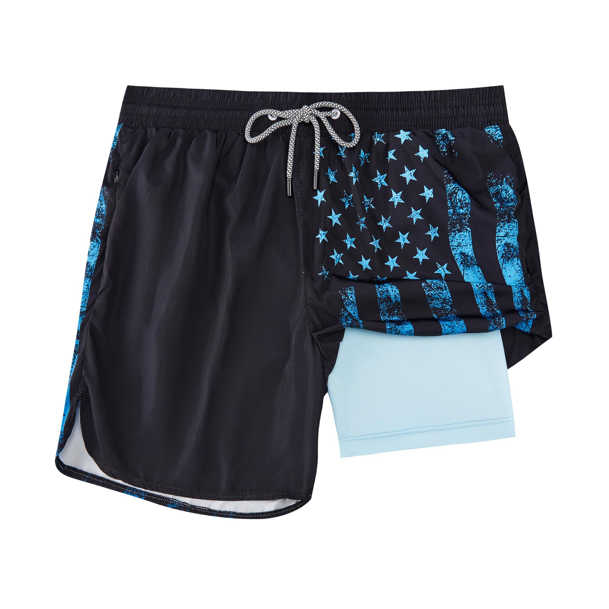 FT FENTENG Traje de baño para hombre con forro de compresión de 5 pulgadas, pantalones cortos elásticos de secado rápido, bolsillos con cremallera, trajes de baño 2 en 1 para hombre