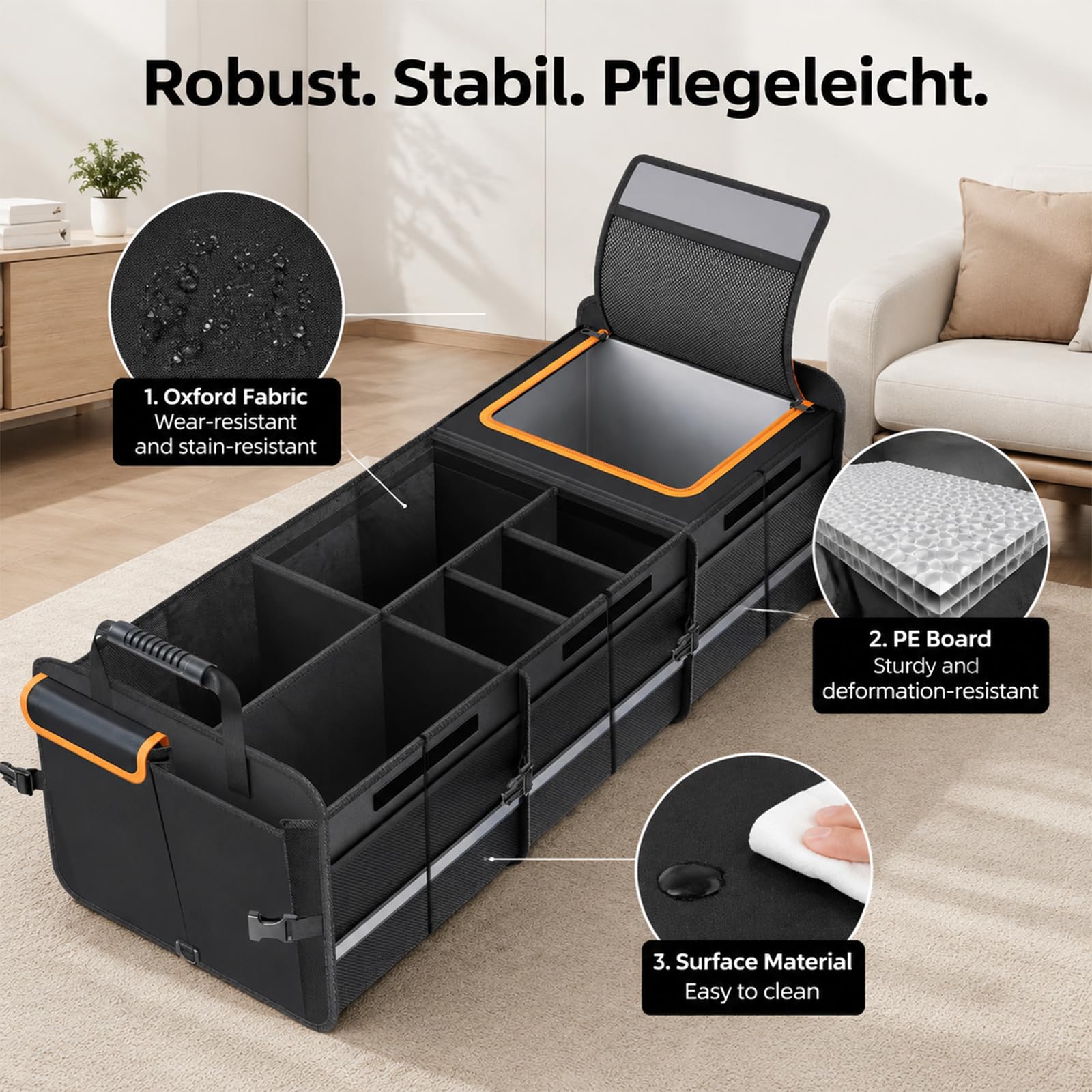 Kofferraum Organizer Auto mit Kühltasche, 92L faltbare Kofferraum Box