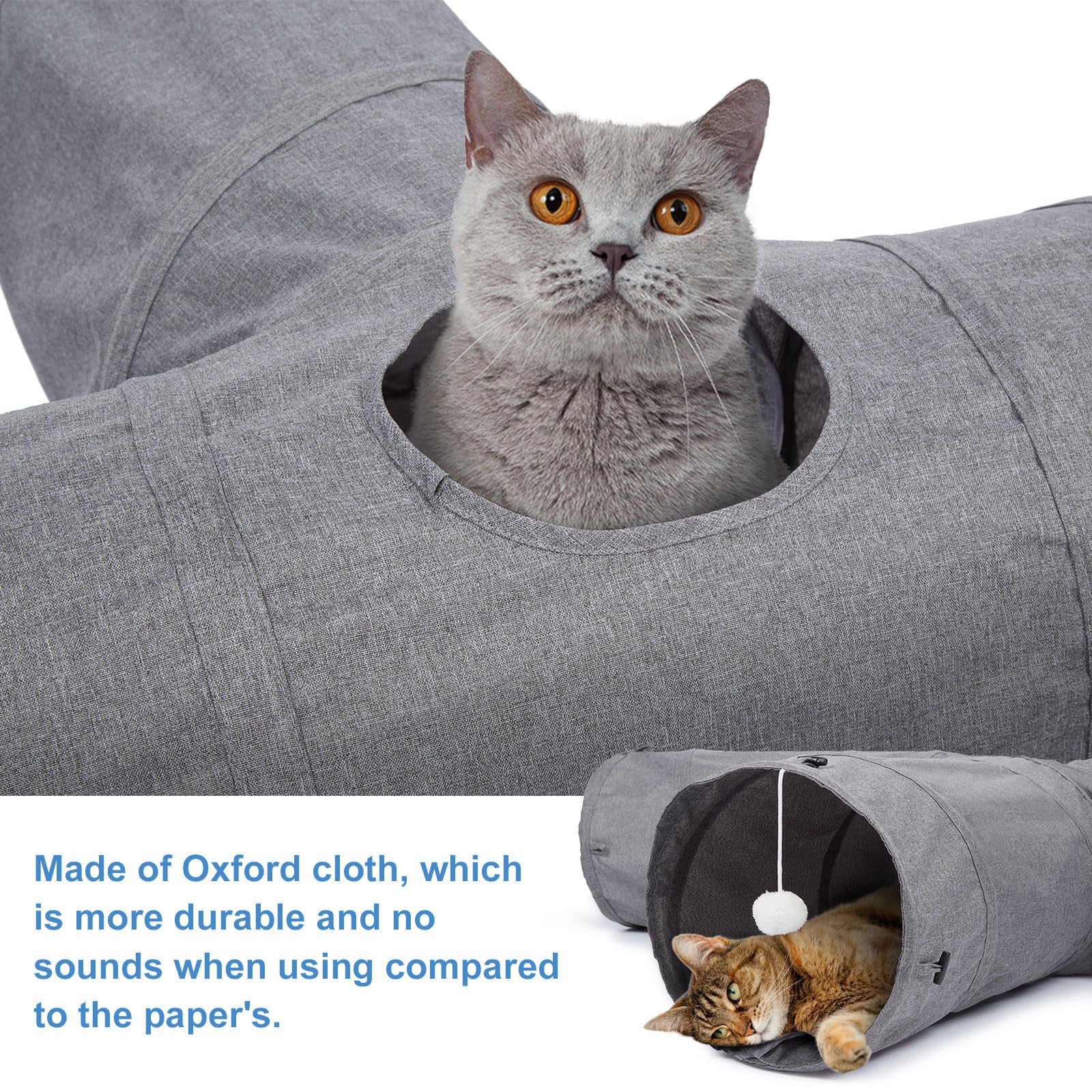 Ownpets Tunnel per gatti, grande tunnel per animali domestici a 3 vie con robusto tessuto Oxford, pieghevole e resistente agli strappi, con uscite multiple, palla sospesa e bacchetta teaser, diametro