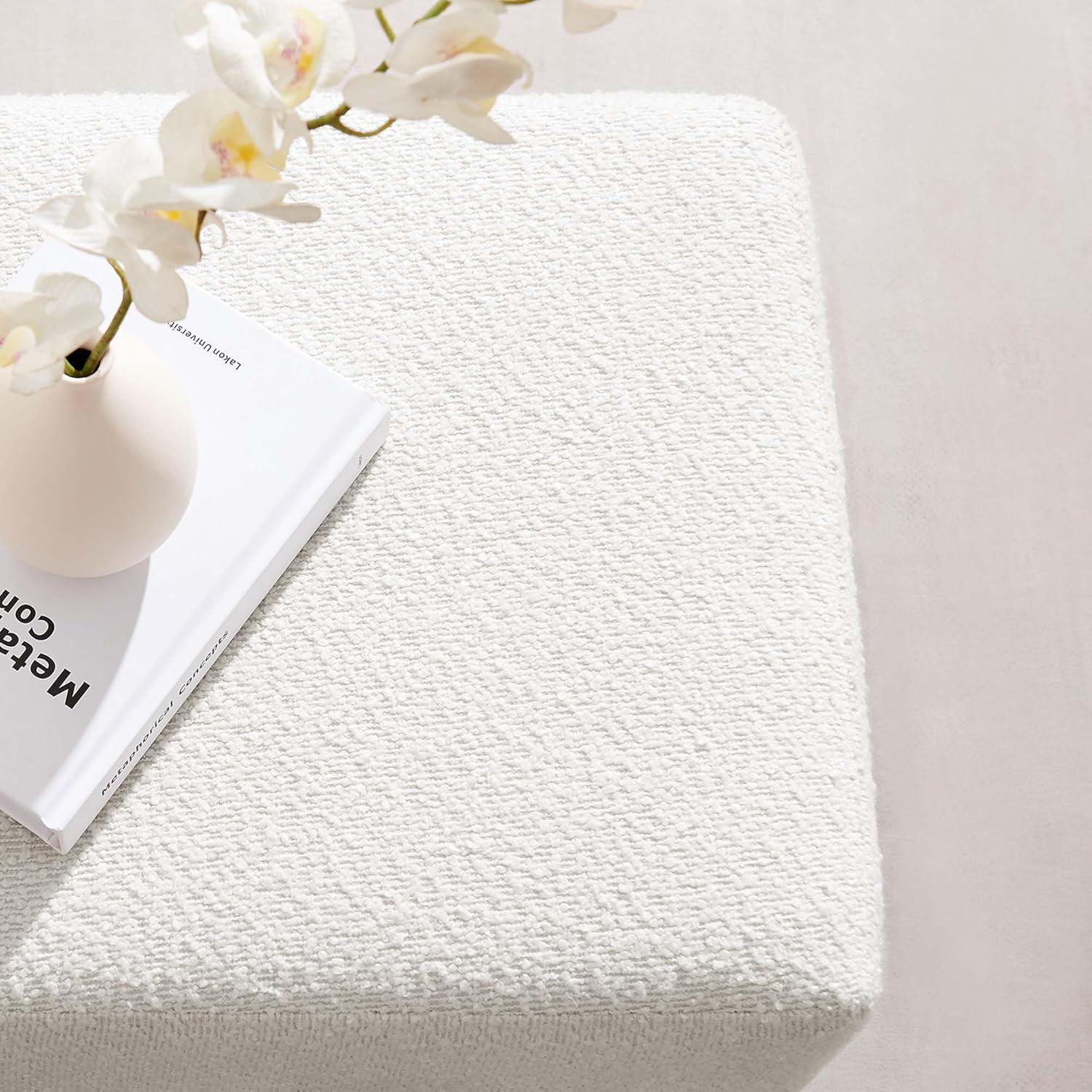 Modway Tilden 17" Square Boucle Upholstered Upholstered Ottoman in Cloud Walnut