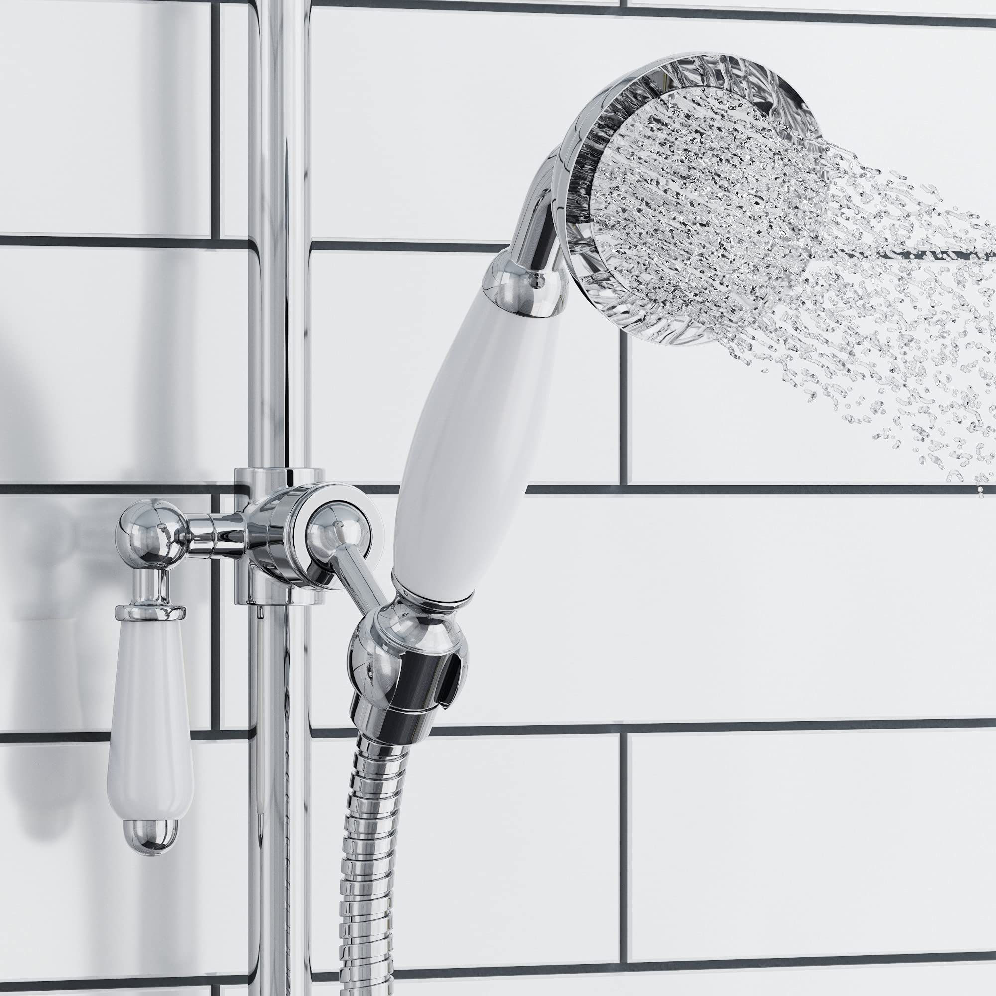 ENKI E11 Traditional Victorian Solid Chrome Brass Porcelain Shower Head Handset
