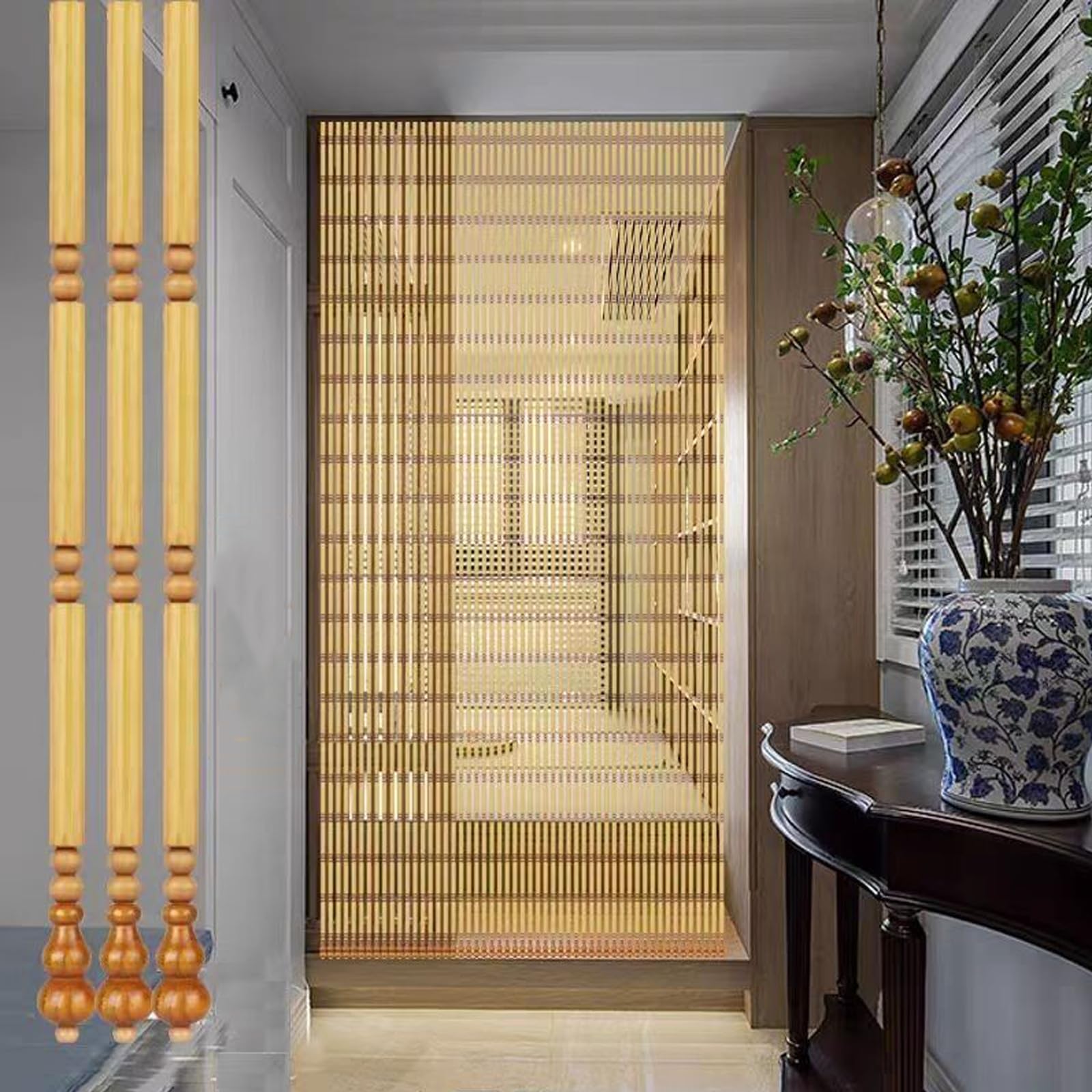 Rideau de porte en perles de bambou et bois sur mesure pour séparation de pièce 50 cm