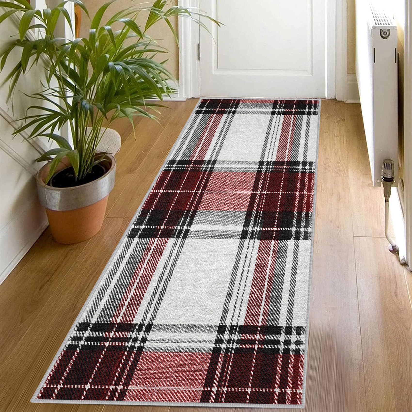 Tapis de couloir antidérapant rouge et blanc lavable 60x150 pour chambre