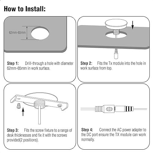Miniatura 6 de NTW WPC Certified Qi - Almohadilla de carga inalámbrica para muebles incrustados, carga rápida, funciona con Apple iPhone, Samsung Galaxy, Nexus y