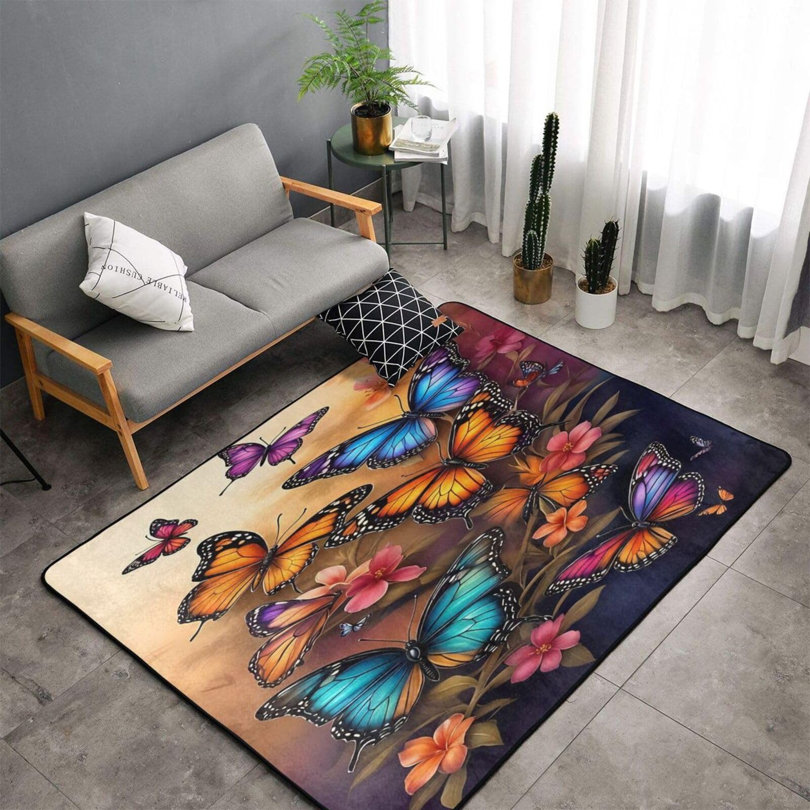 Alfombra floral mariposas 60x39 pulgadas para proteger suelos de madera
