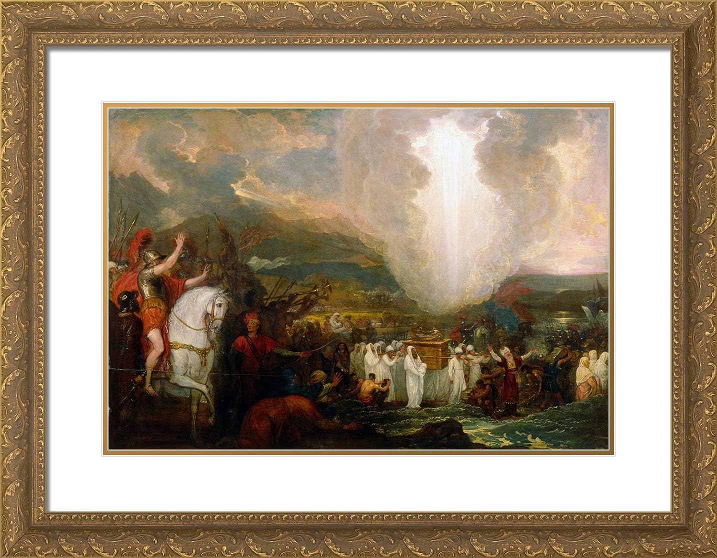 ArtDirect West, Benjamin 24x19 Gold Ornate Framed Art Print with Double Matting Titled: Joshua Passing The River Jordan with The Ark of The Covenant