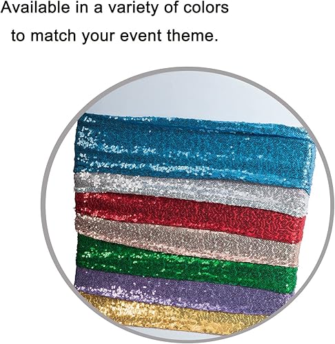 Miniatura 7 de Paquete de 100 bandas de lentejuelas para sillas de color oro rosa, lazos para sillas plegables de fiesta de boda, banda de oro rosa con hebillas