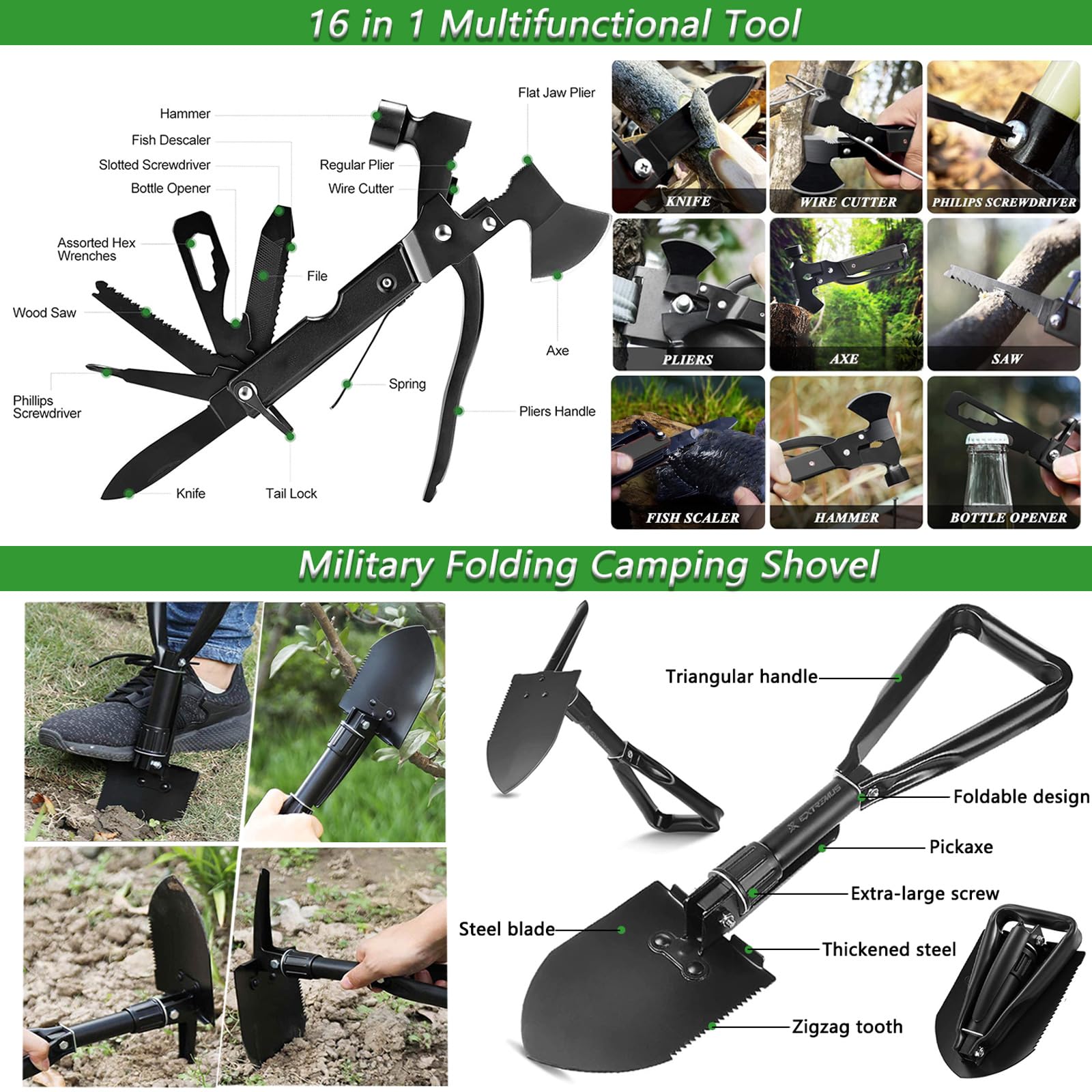 Kit de Supervivencia, Equipo de Emergencia con Filtro de Agua, Kit Supervivencia con Cuchillo de Caza, Kit de Primeros Auxilios para Viajar Caminar Acampar al Aire Montaña (Camuflaje)