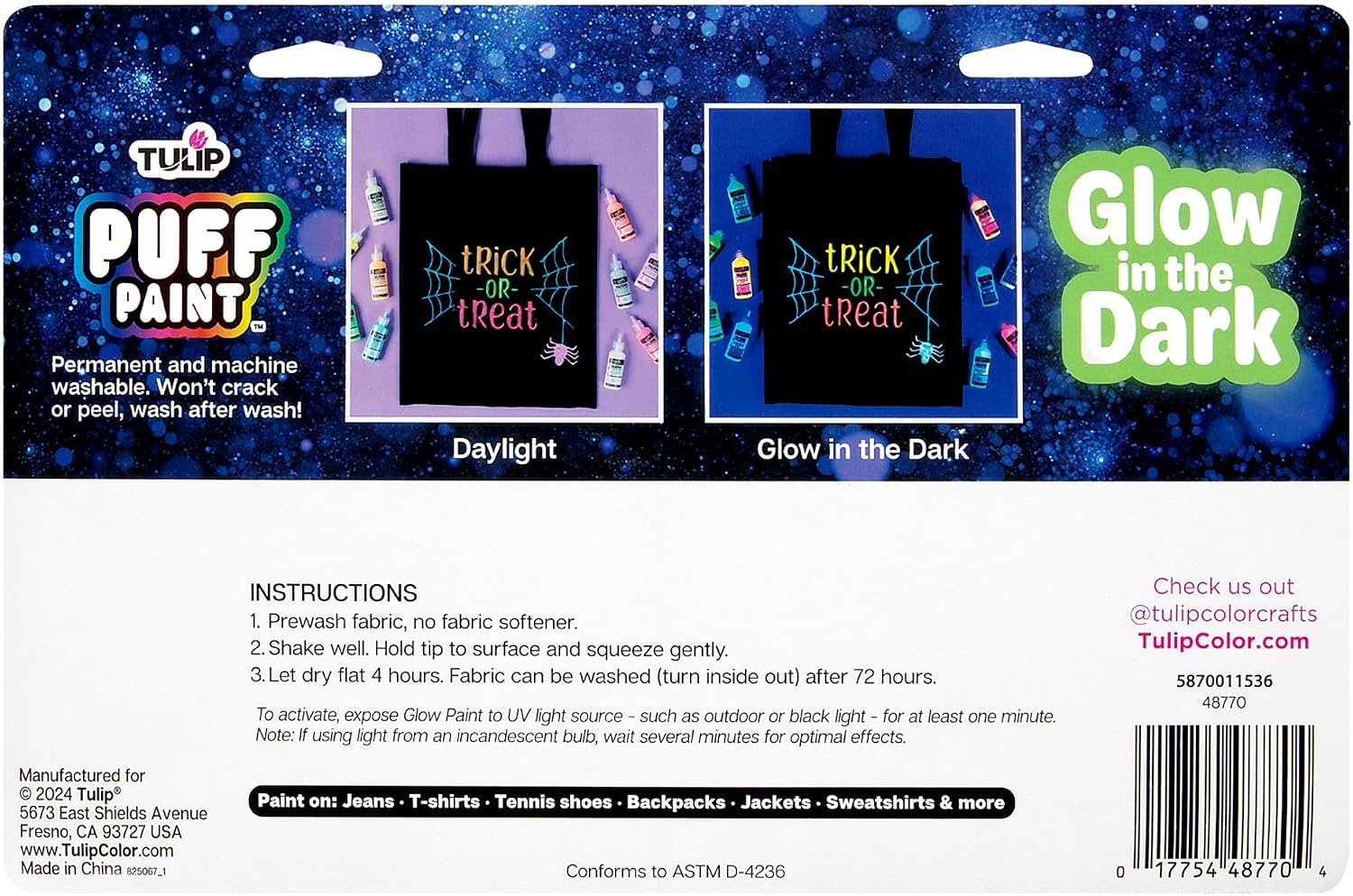 TULIP Puff Paint, Glow-in-the-Dark Fabric Paint, 0.75 oz, 10 Pack