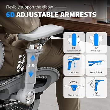 Mesh Ergonomic Office Chair with Footrest, Grey