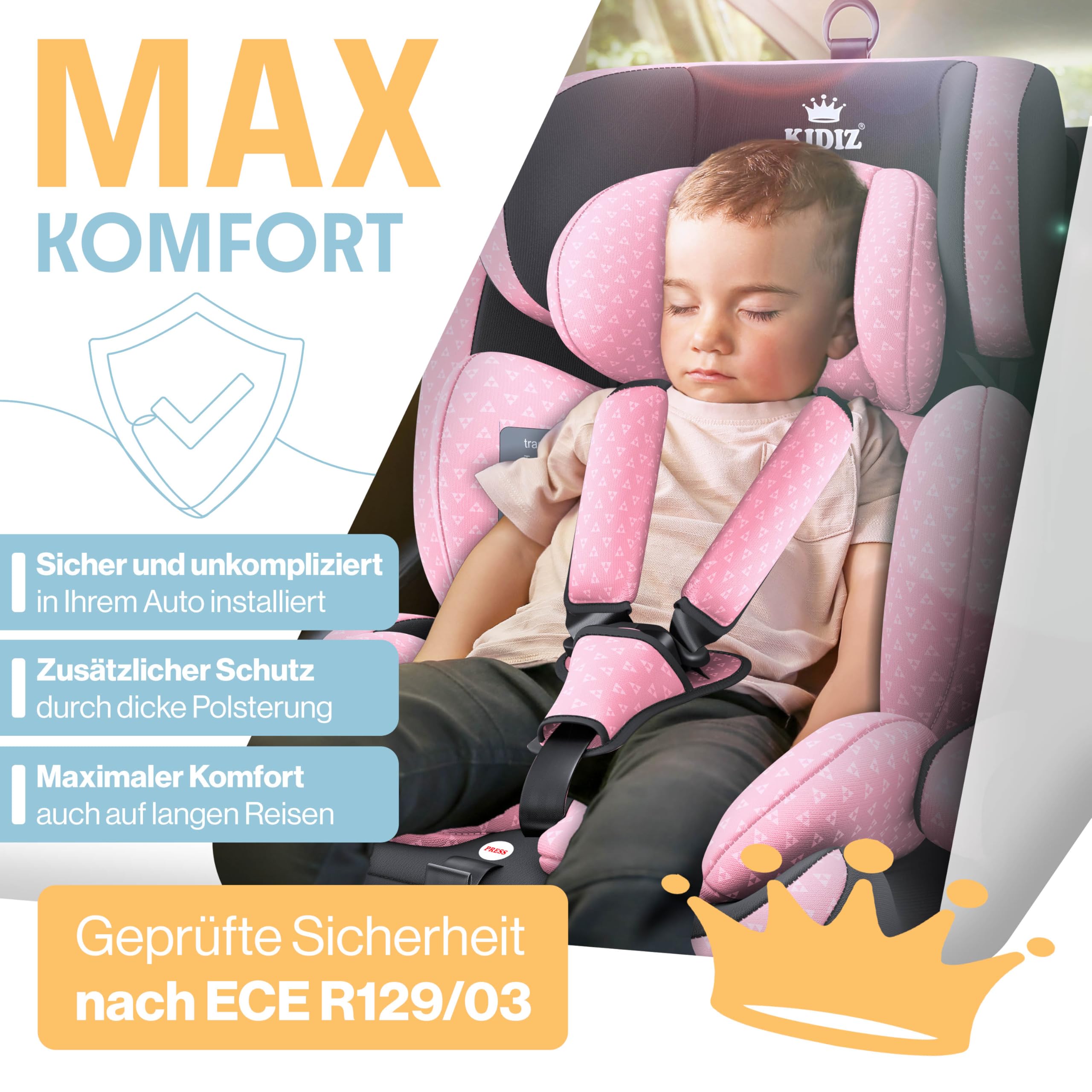 KIDIZ® Asiento infantil Triangle Premium con Isofix | Asiento infantil para coche | 9 kg – 36 kg 1 – 12 años | Grupo 1/2/3 | Universal | Homologado según ECE R129/03