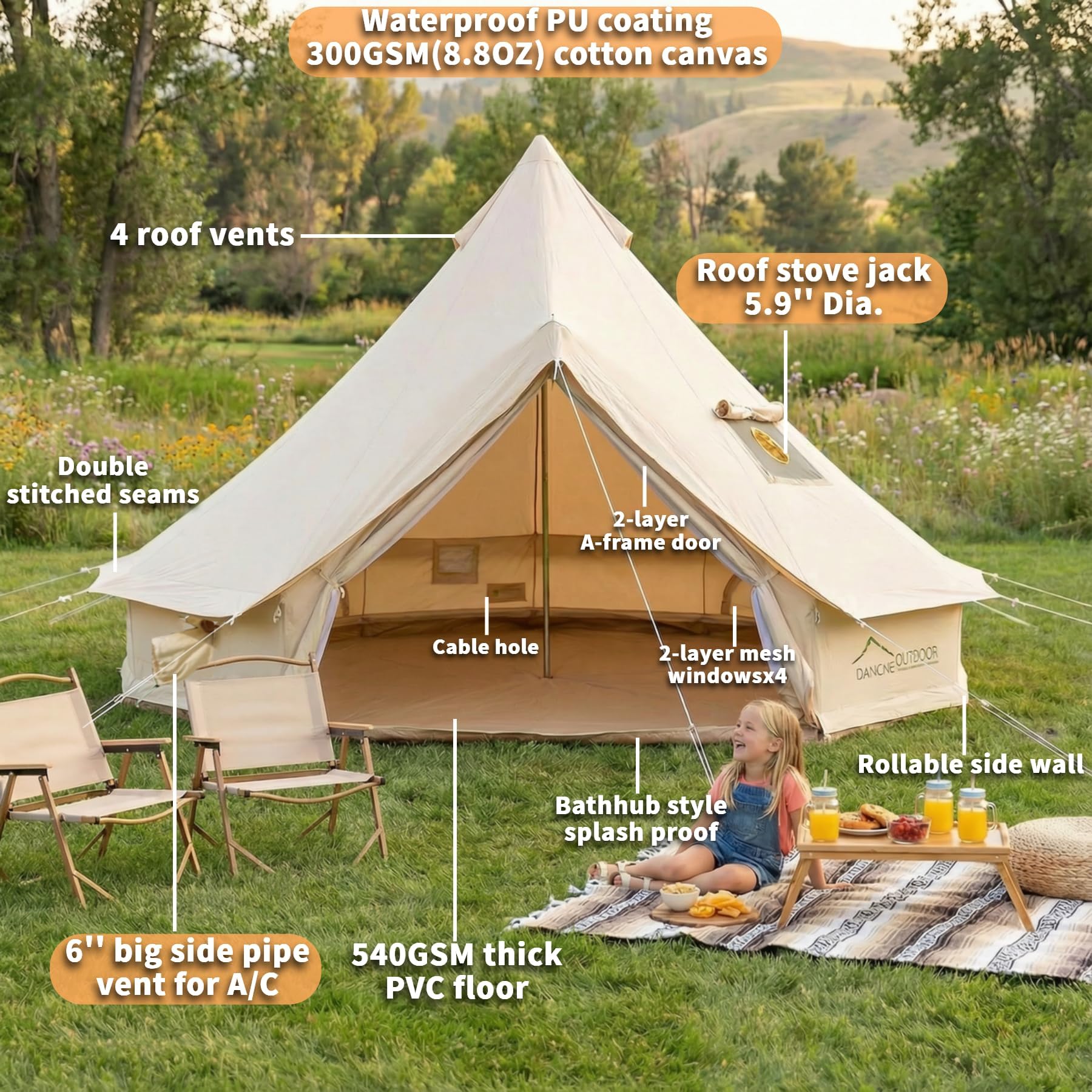 Amazon.com : DANCHEL OUTDOOR B5PRO Canvas Bell Tent with Stove