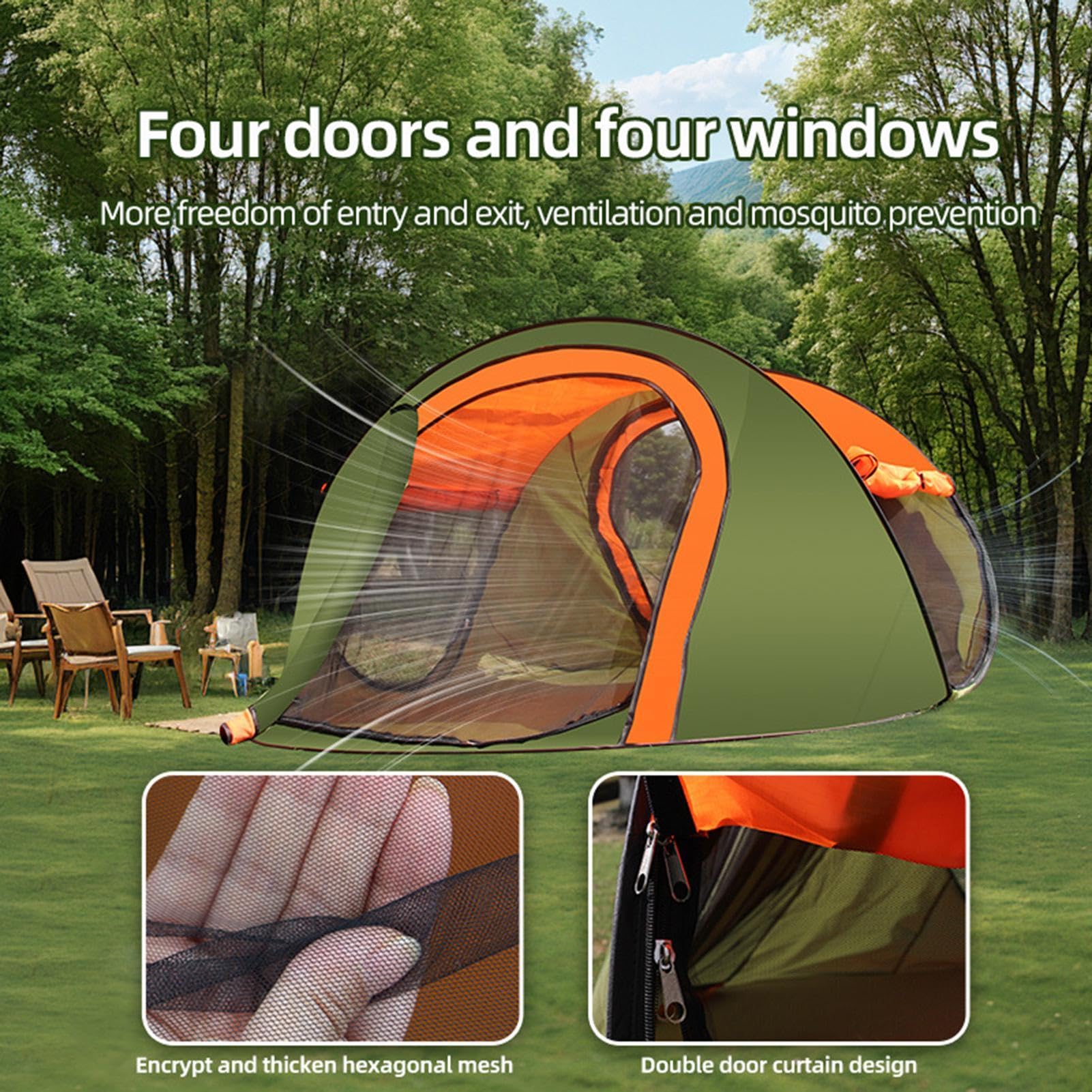 Tenda a montaggio rapido, pronta da montare, portatile, impermeabile e traspirante, tenda da campeggio impermeabile per 3-4 persone, per viaggi, , mare, montagna, picnic, backpacking, pesca