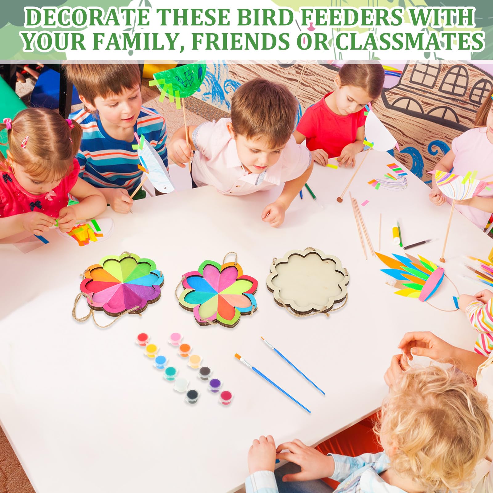 DoubleFill Kit di 48 mangiatoie per uccelli per bambini dai 3 agli 8 anni, crea le tue mangiatoie per uccelli fai da te per dipingere mestieri per giardino primaverile decorazione esterna progetti di