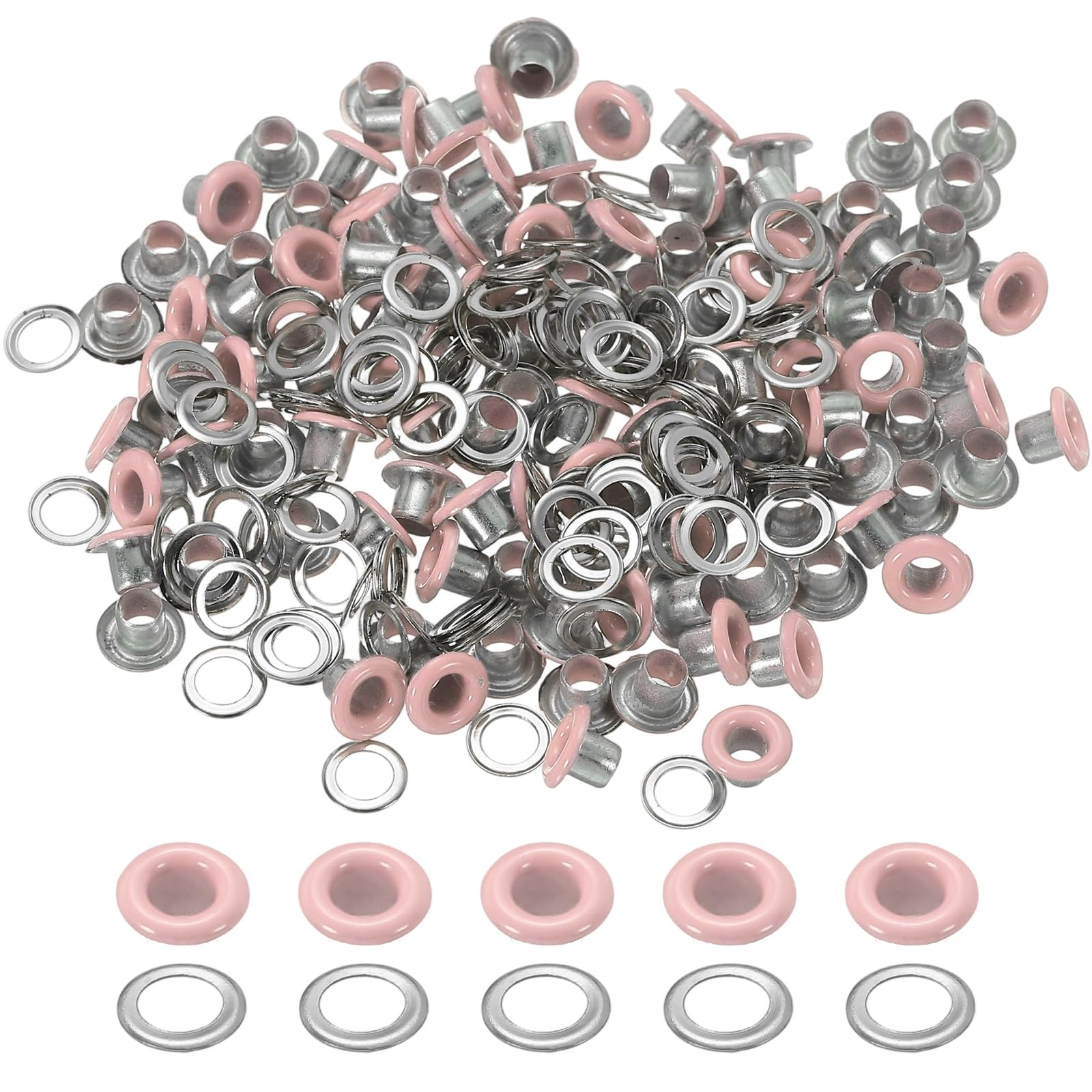 uxcell 110 Pcs Colored Grommets Eyelets with Washers, 1/8"(3mm) Colorful Grommets Kit Small Round Grommet Eyelets for Clothes Leather Belts Shoes DIY Supplies Accessories, Pink