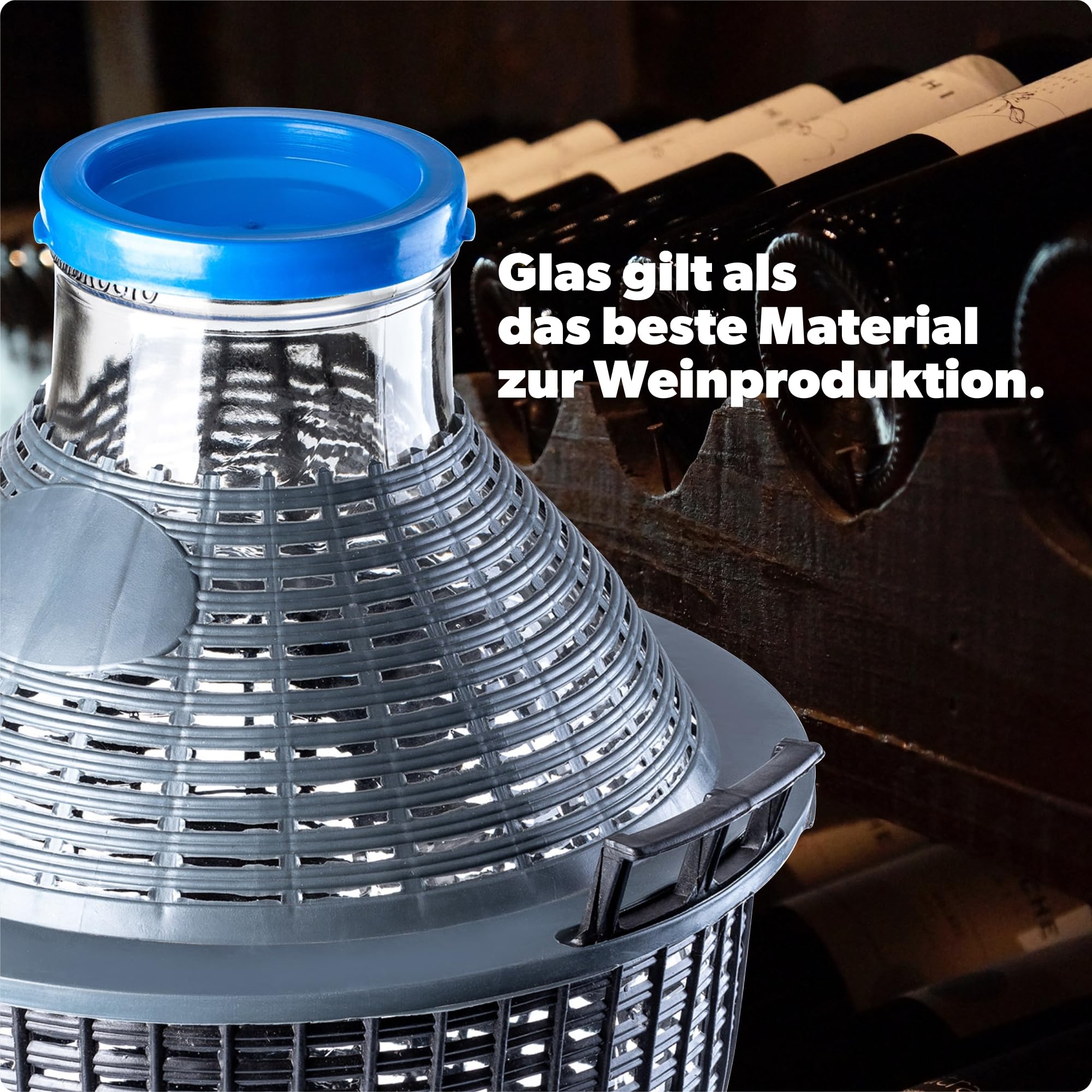 KADAX Glasballon, Gärballon mit Kunststoffkorb, Weite Öffnung, Gummistopfen, Weinballon, Glasgärballon, Flasche, Glasflasche, Gallone, Gärbehälter, Gäreimer (10L)