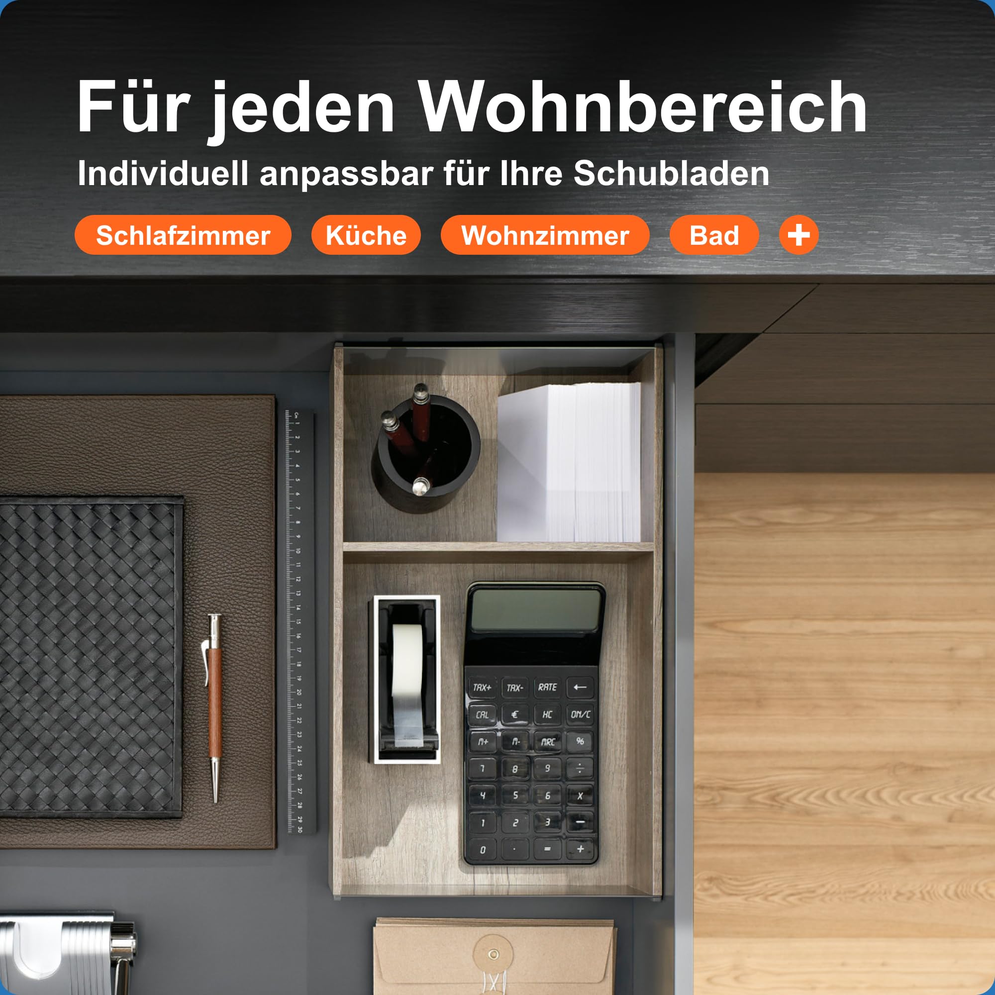 Blum AMBIA-LINE Schubladen-Organizer in hochwertigem Holzdekor | ideal für Küche, Bad & Kleiderschrank | modular einsetzbar und sicherer Halt dank Antirutsch-Füße | 37 × 22 × 11 cm | Nebraska Eiche
