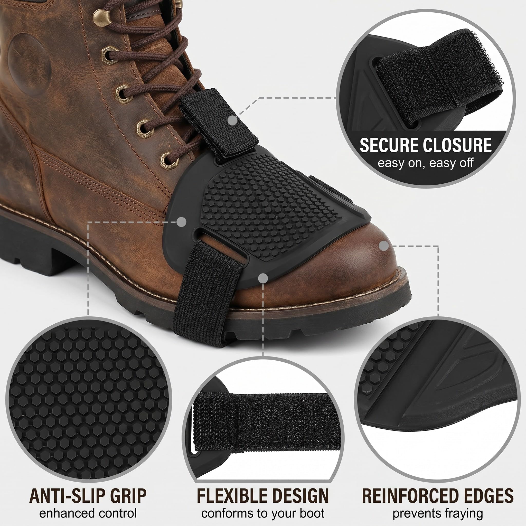2 Pezzi Protezione Scarpe Moto, Proteggi Scarpe Moto Universale per Leva Cambio, Copriscarpe Moto Antiscivolo e Resistente all'Usura, Salvascarpe Moto Regolabile per Stivali e Sneakers, Nero